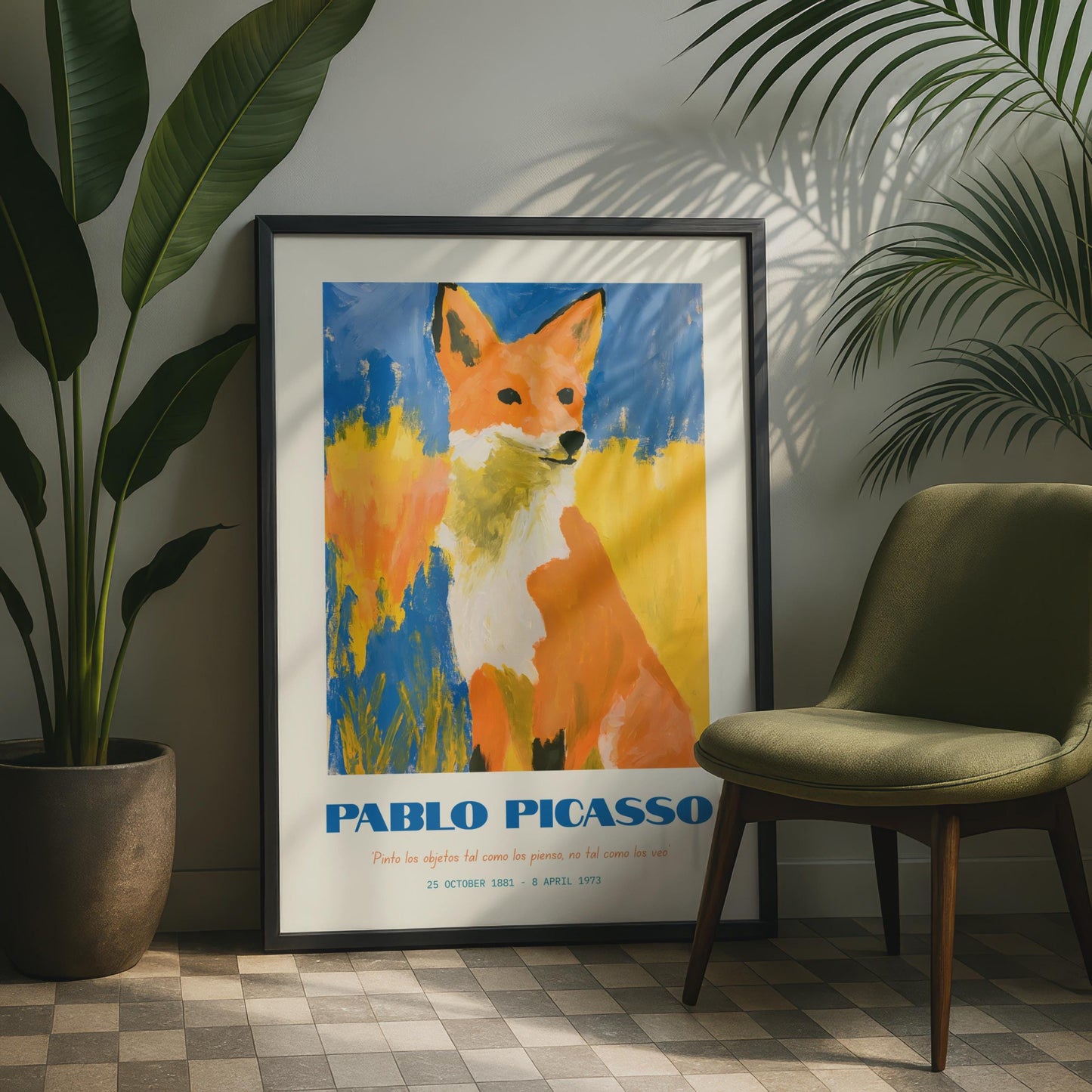 Pablo Picasso Inspired Fox Poster, Colourful Animal Art Print, Modern Wall Decor, Bright Home Art