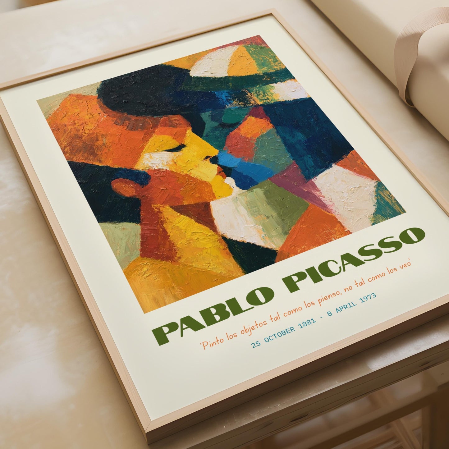 Pablo Picasso Art Print, Abstract Colourful Kissing Figures, Modern Wall Decor, Inspirational Quote