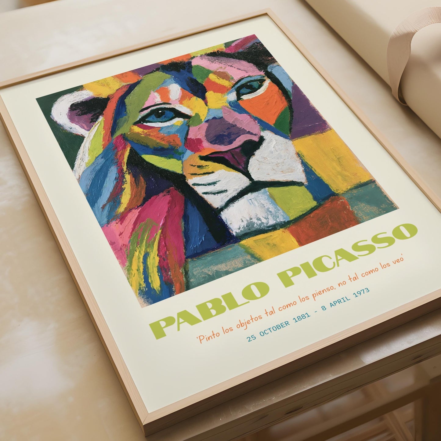 Colourful Lion Art Print by Pablo Picasso, Abstract Animal Wall Decor, Vibrant Modern Art