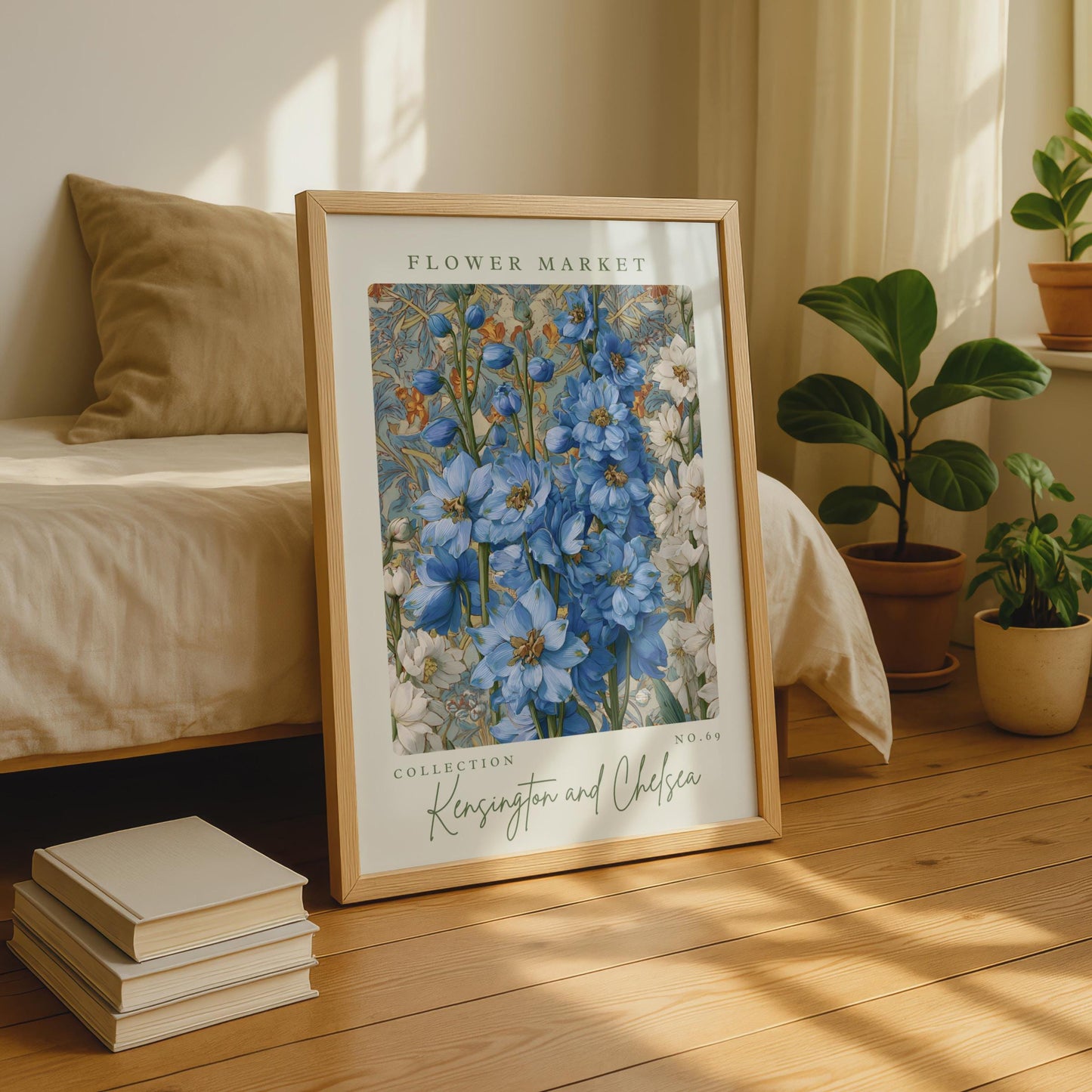 Flower Market Poster, Kensington and Chelsea Collection, Blooming Blue Floral Wall Art, Botanical