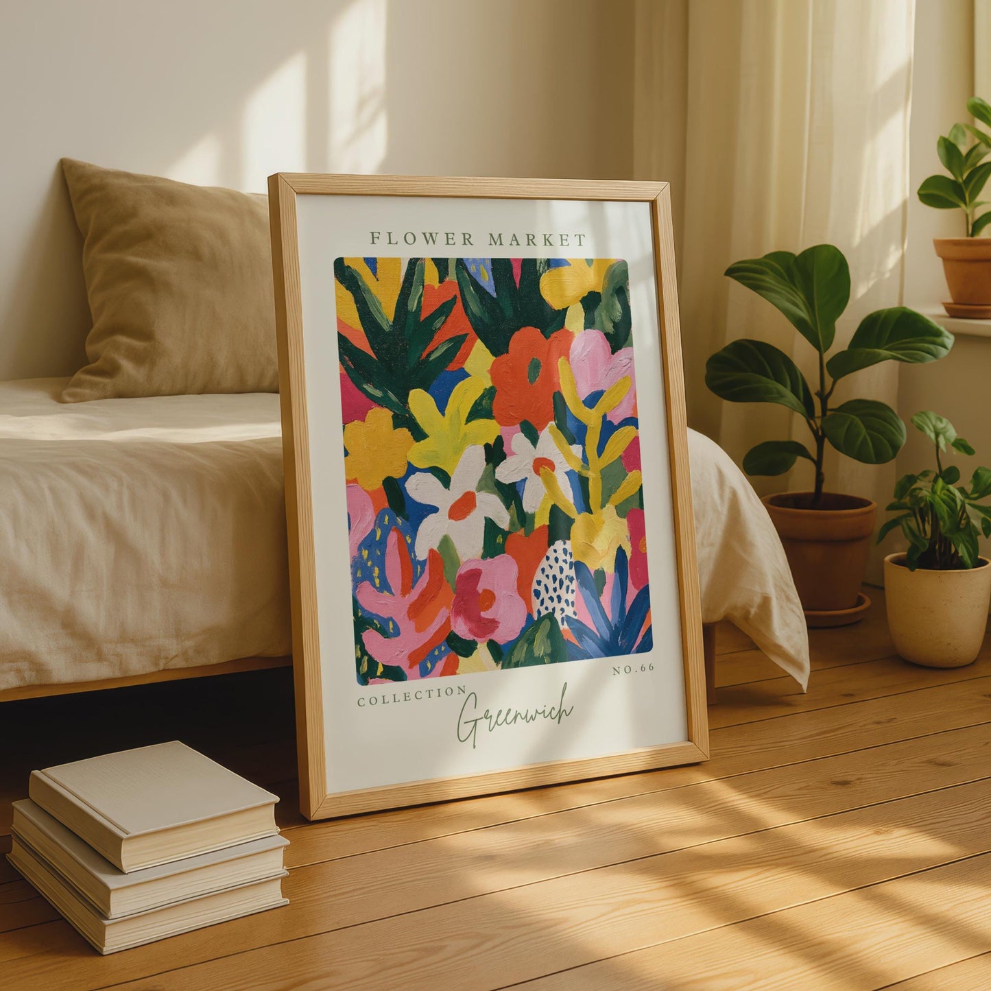 Vibrant Flower Market Art Print, Colourful Floral Illustration, Greenwich Collection No.66