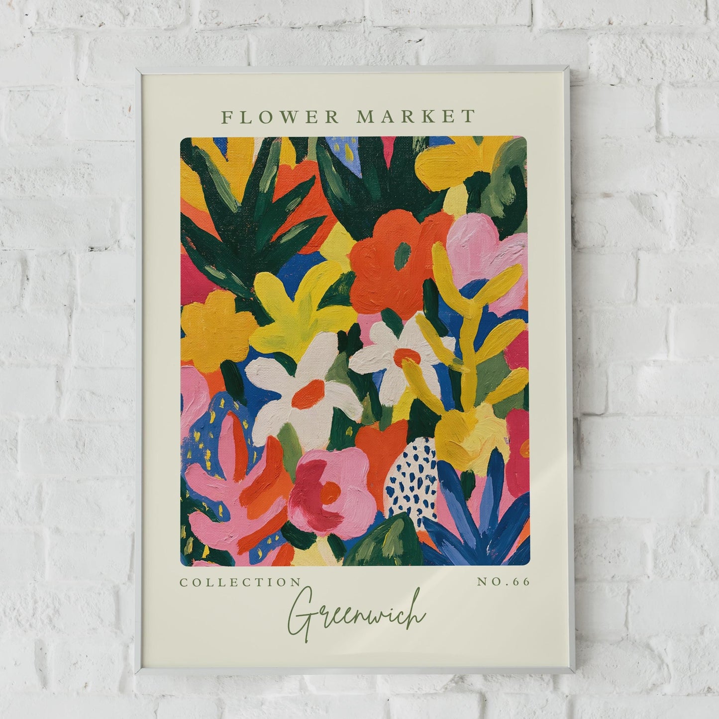 Vibrant Flower Market Art Print, Colourful Floral Illustration, Greenwich Collection No.66