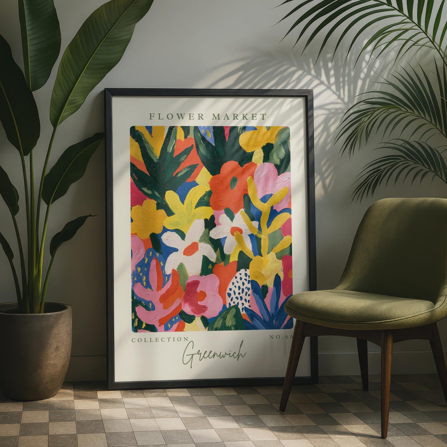 Vibrant Flower Market Art Print, Colourful Floral Illustration, Greenwich Collection No.66