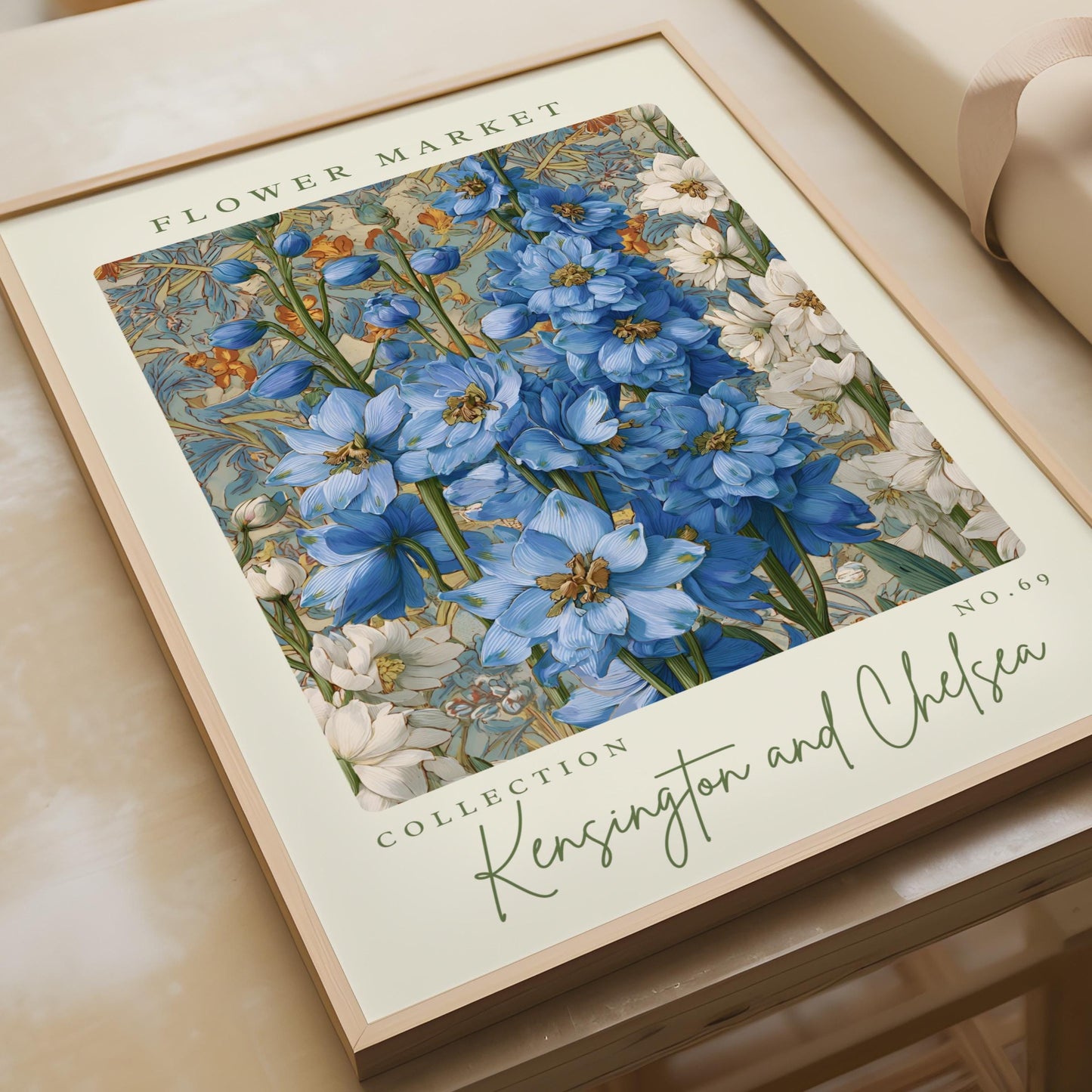 Flower Market Poster, Kensington and Chelsea Collection, Blooming Blue Floral Wall Art, Botanical