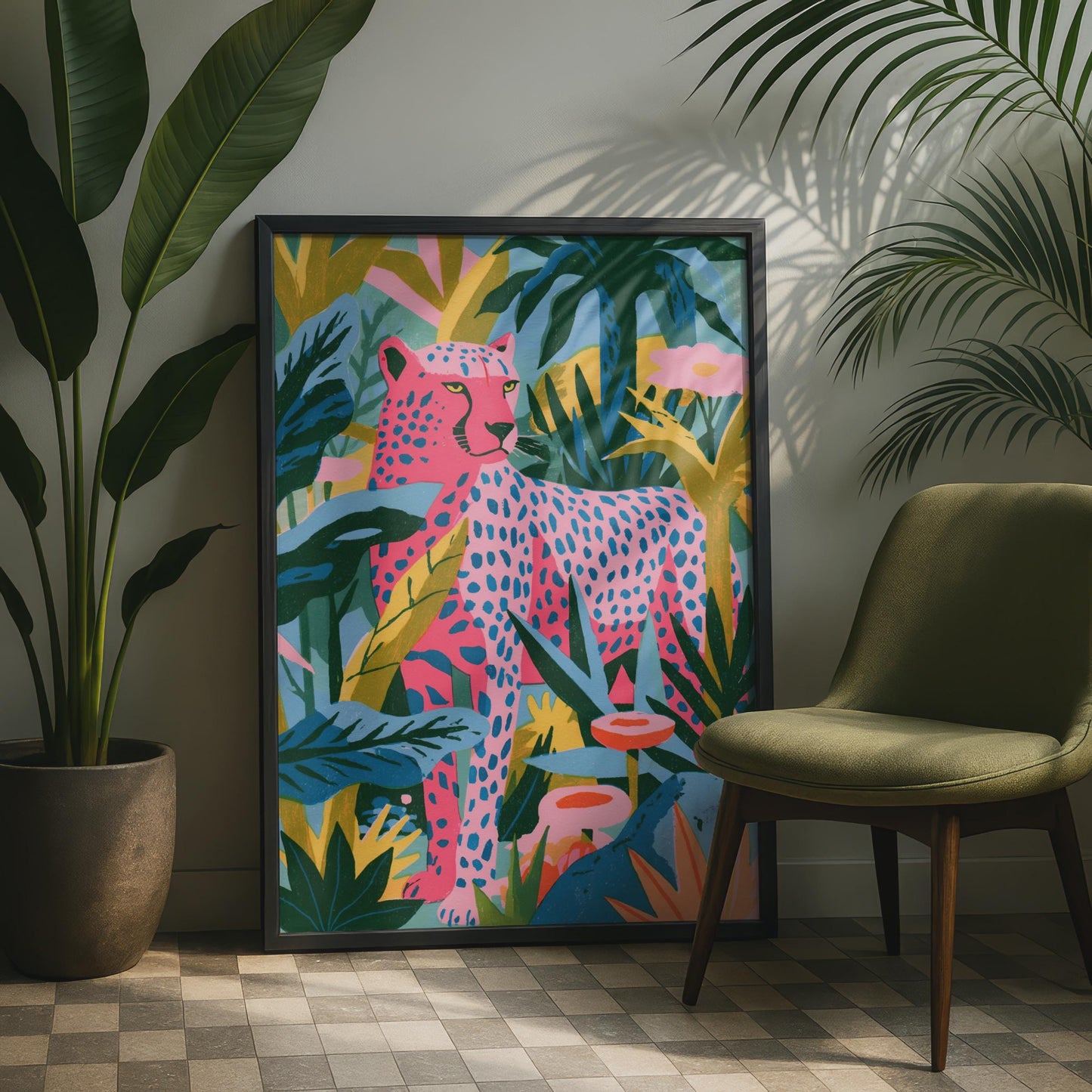 Vibrant Pink Leopard Wall Art, Colourful Animal Print, Jungle Decor, Art Print for Living Room