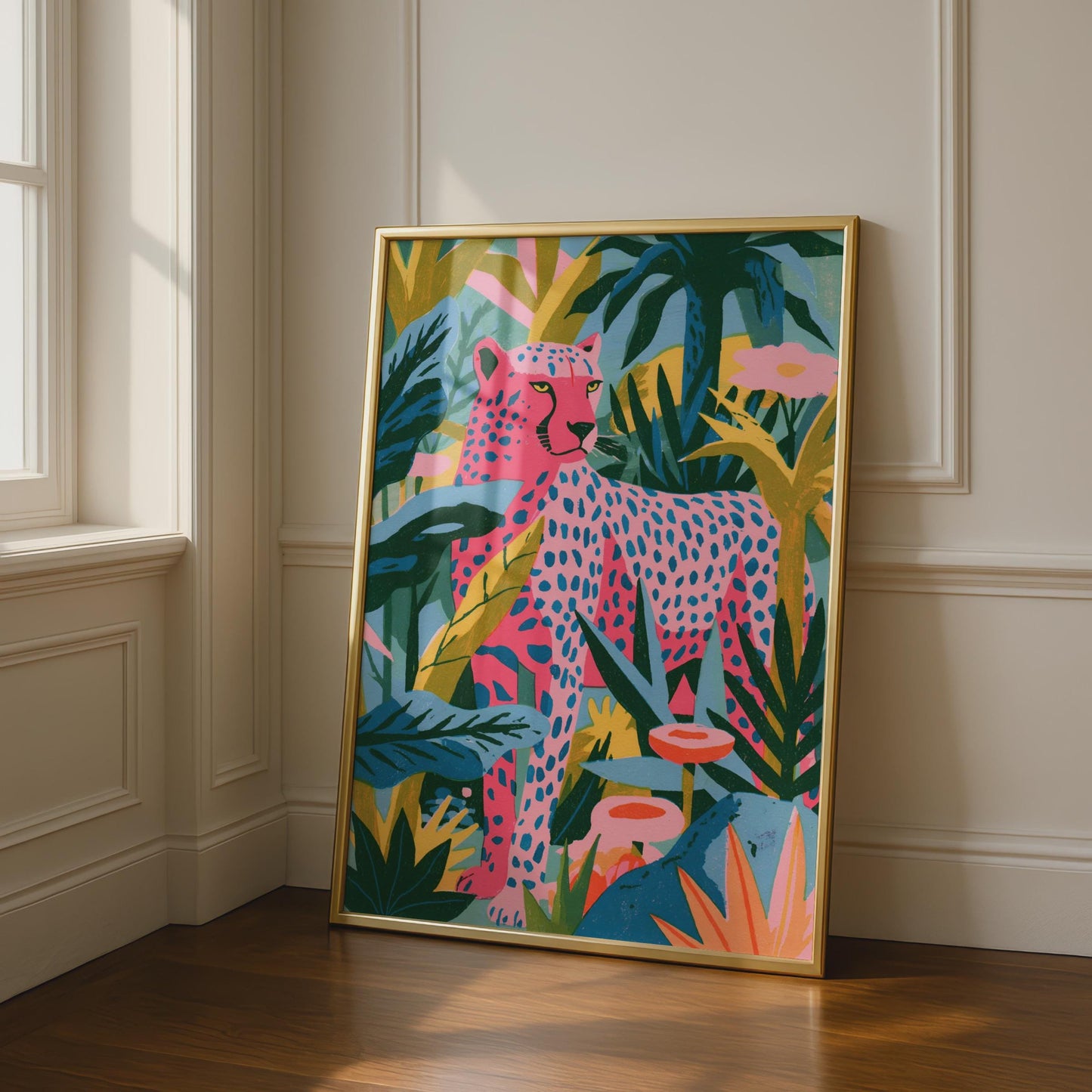 Vibrant Pink Leopard Wall Art, Colourful Animal Print, Jungle Decor, Art Print for Living Room
