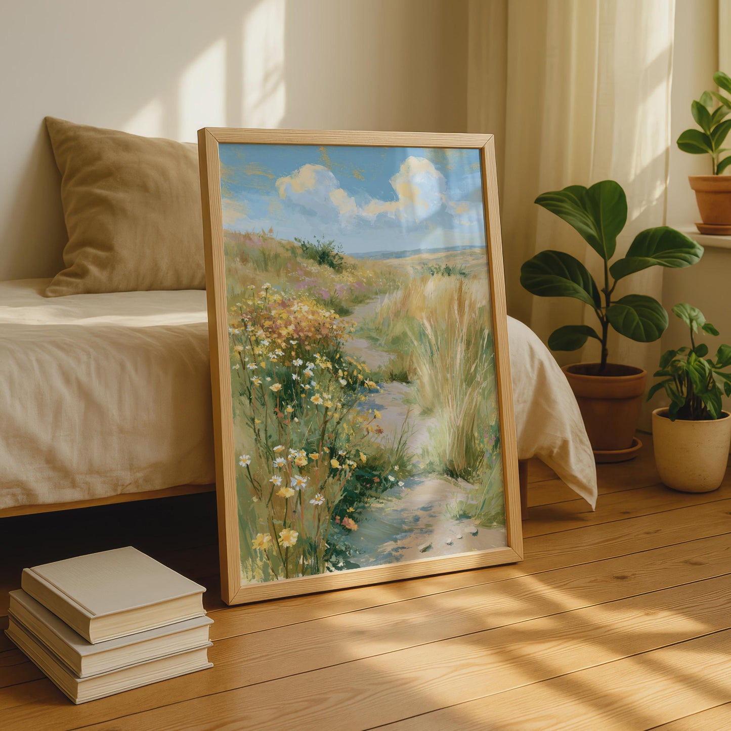 Wildflower Country Path Poster, Summer Meadow Wall Art, Daisy Field Print, Countryside