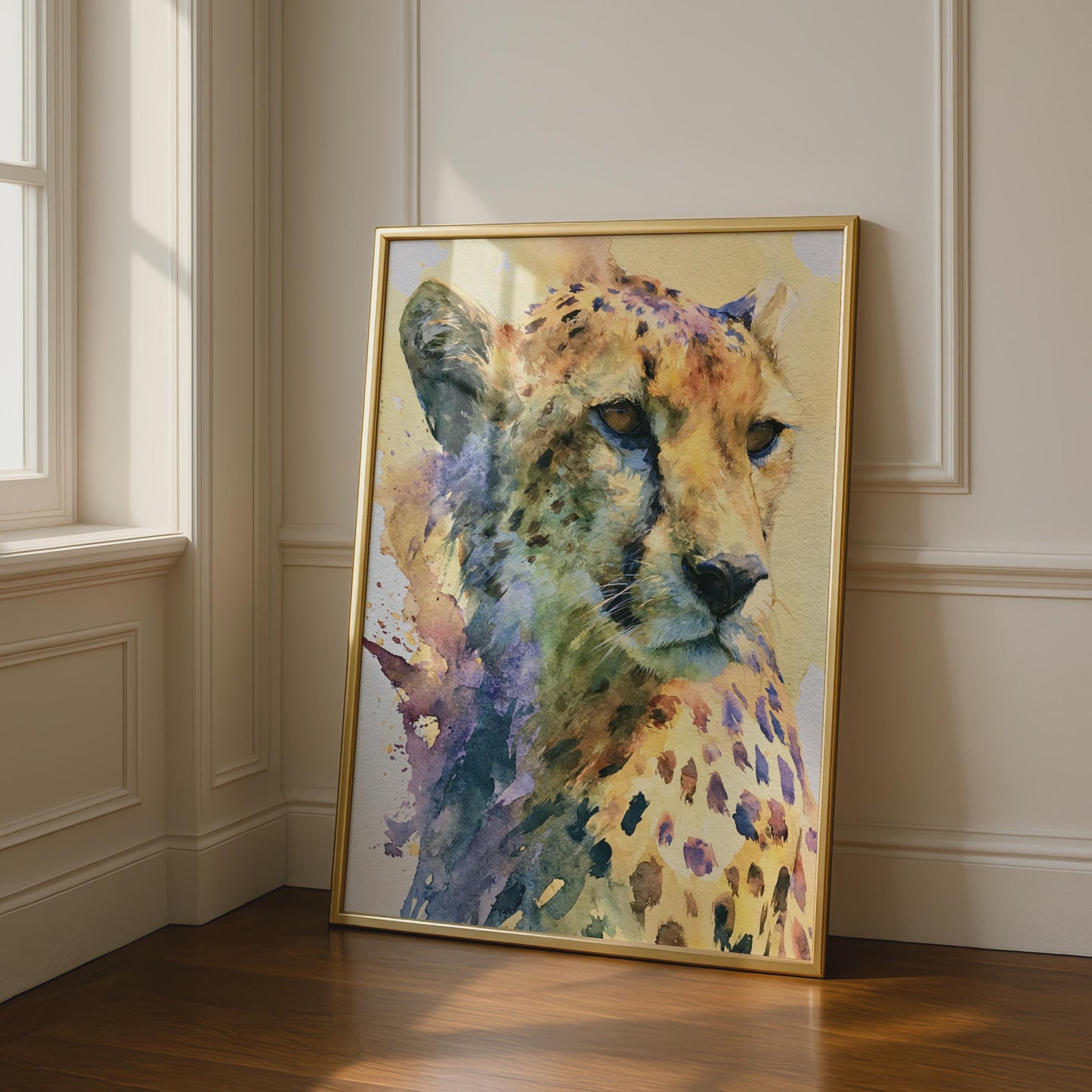Cheetah Watercolour Art Print, Colourful Wild Cat Poster, African Animal Wall Art