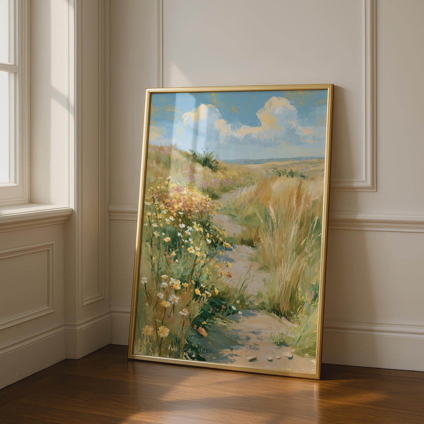 Wildflower Country Path Poster, Summer Meadow Wall Art, Daisy Field Print, Countryside