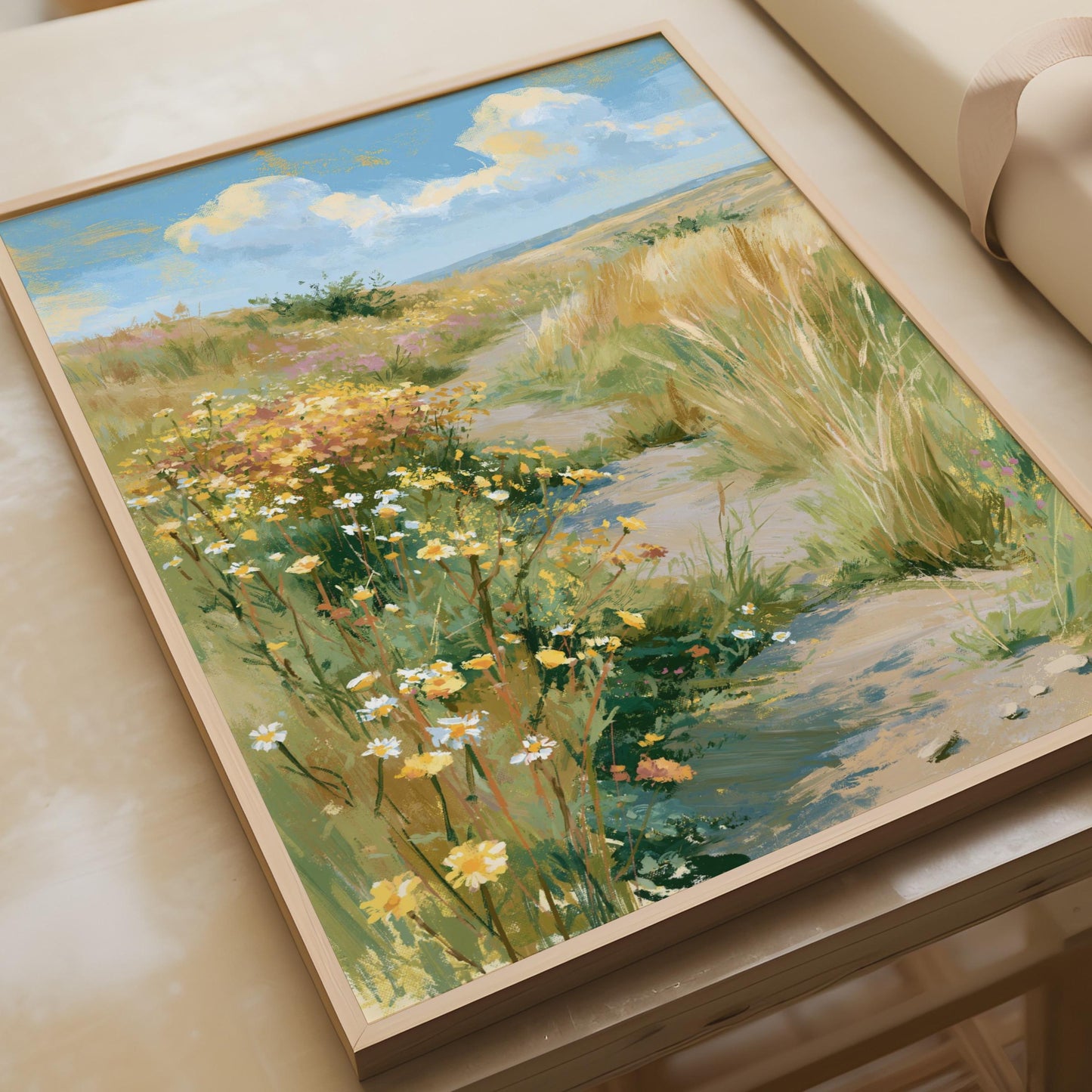 Wildflower Country Path Poster, Summer Meadow Wall Art, Daisy Field Print, Countryside