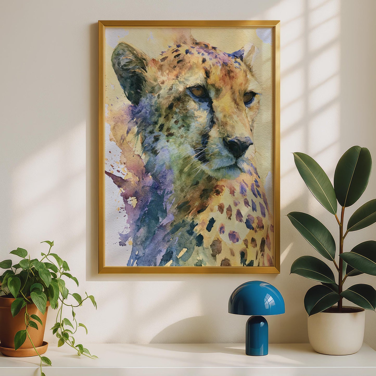 Cheetah Watercolour Art Print, Colourful Wild Cat Poster, African Animal Wall Art