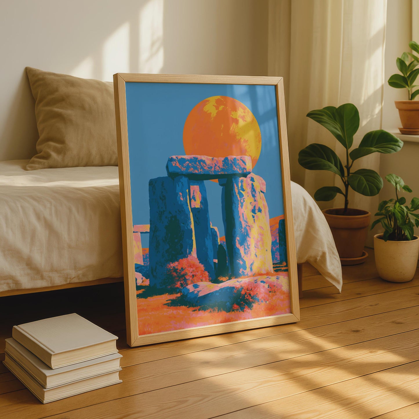 Vibrant Stonehenge Art Print, Colourful Landscape Poster, Bold Rock Formation Wall Art