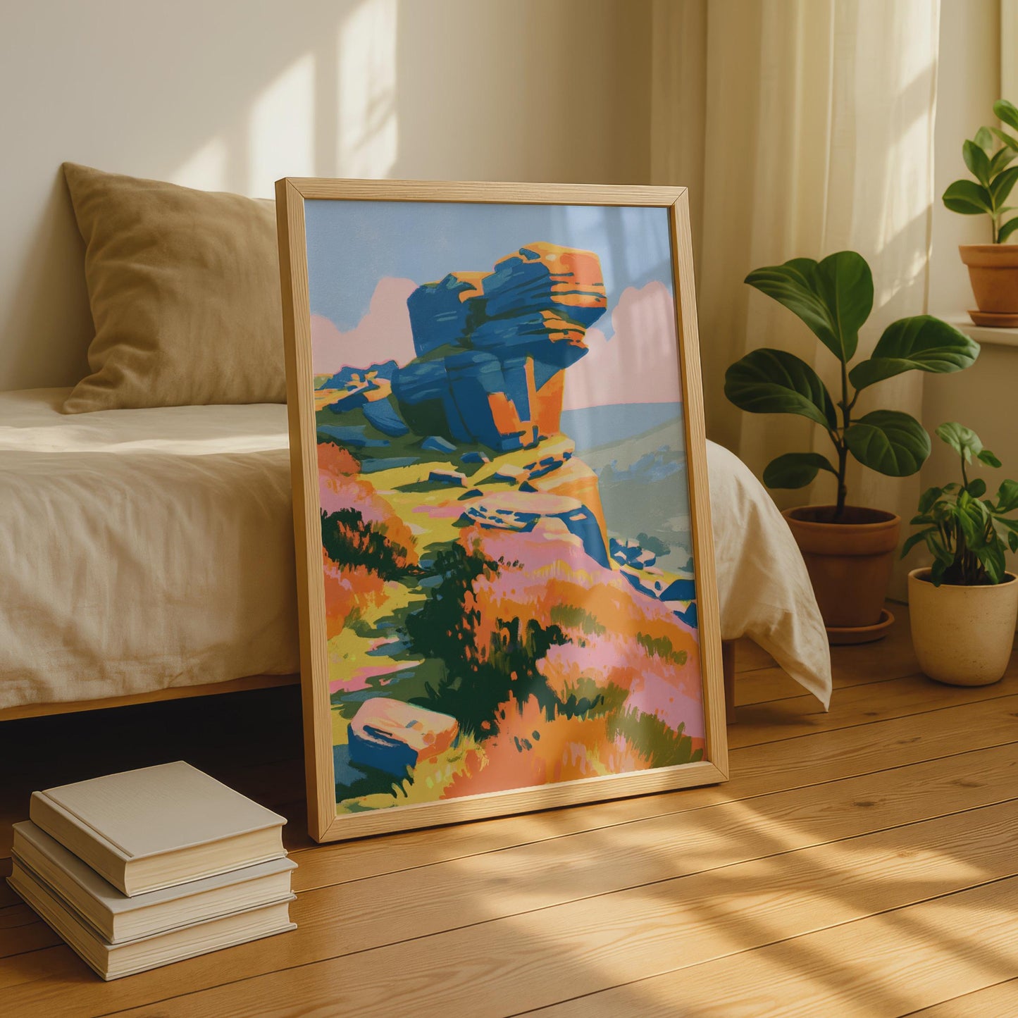 Vibrant Peak District Landscape Art, Colourful Rock Formation, Nature Wall Art Print