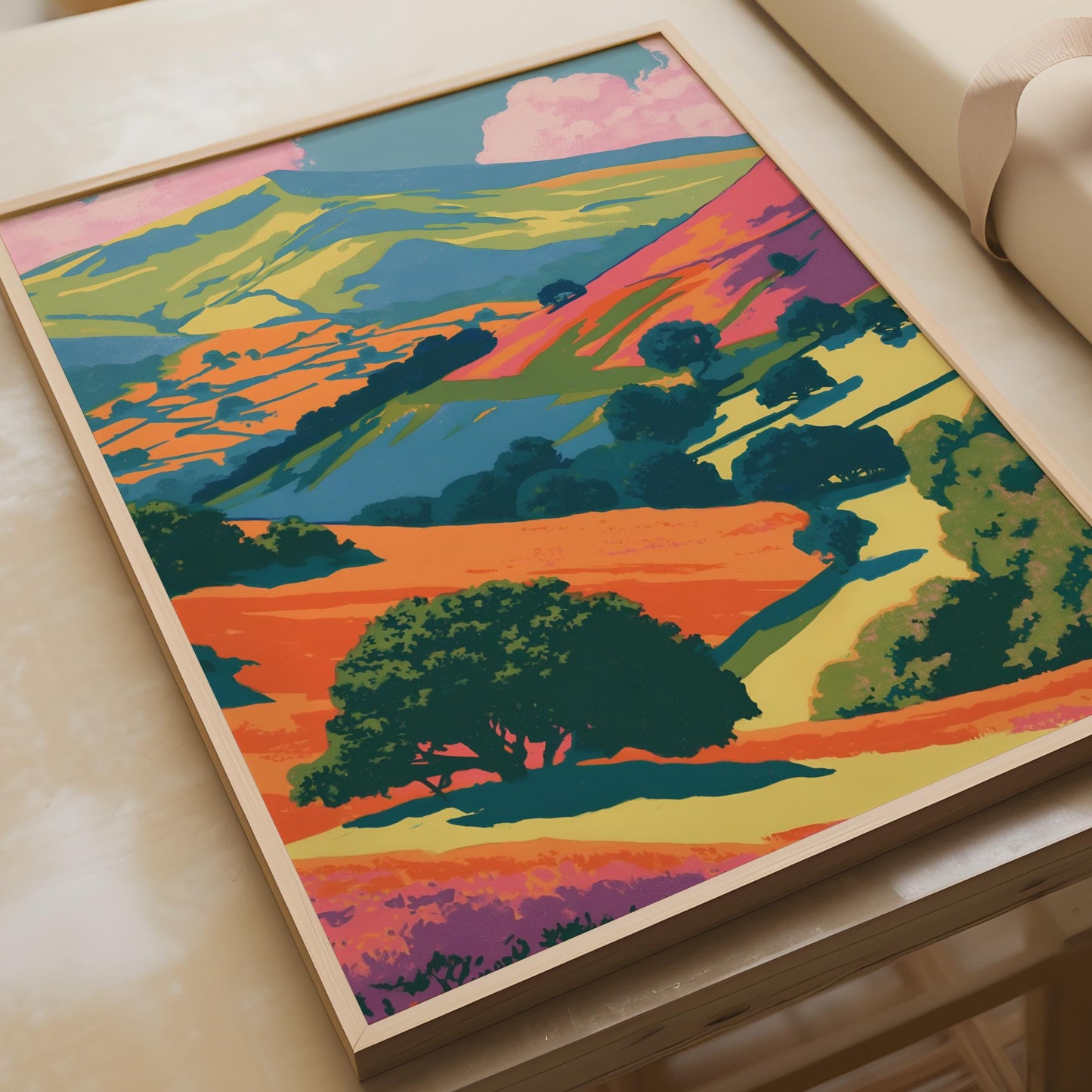 Peak District Wall Art, Colourful Landscape Poster, Vibrant Print of Rolling Hills, Nature Decor