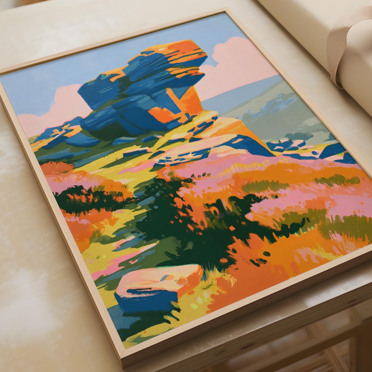 Vibrant Peak District Landscape Art, Colourful Rock Formation, Nature Wall Art Print