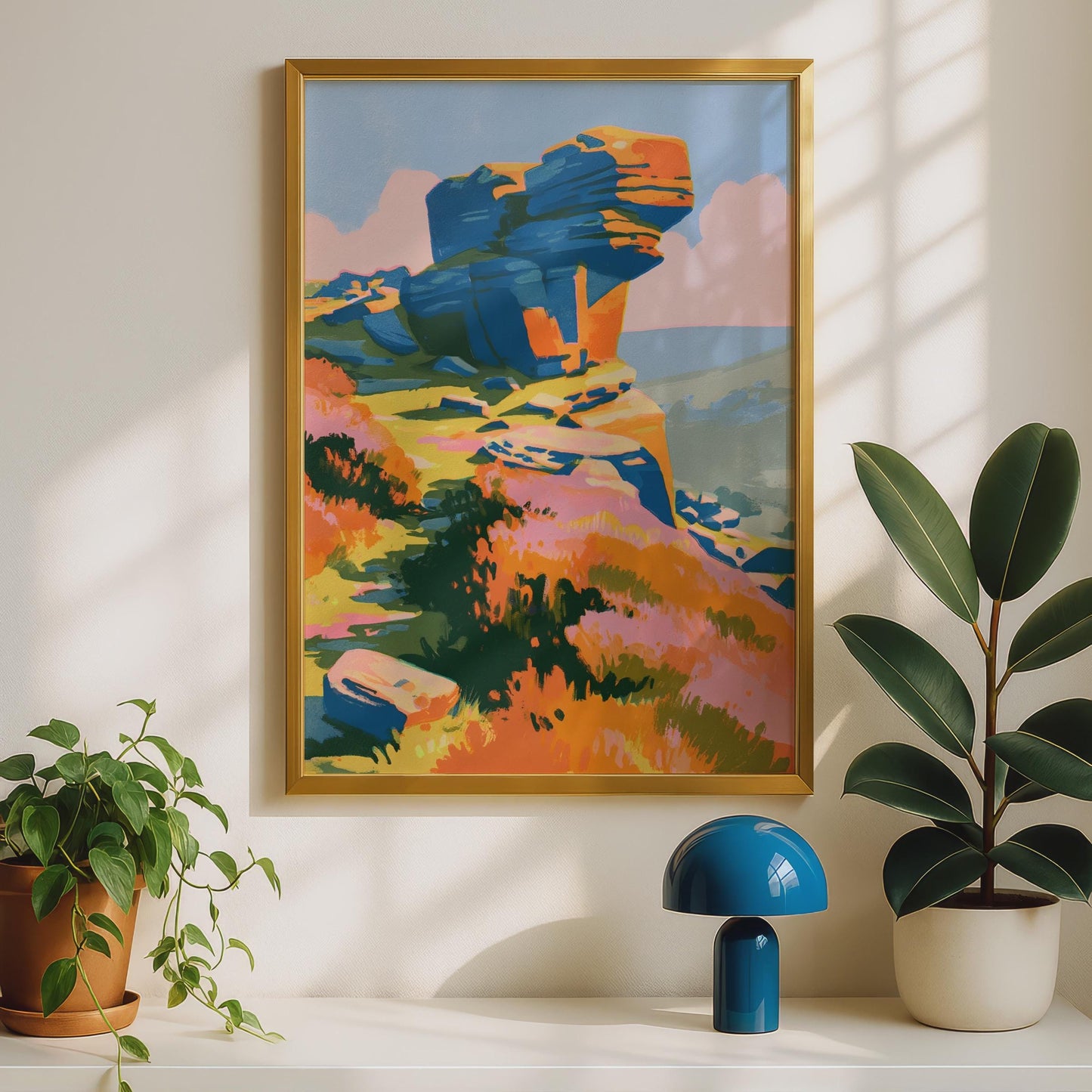 Vibrant Peak District Landscape Art, Colourful Rock Formation, Nature Wall Art Print
