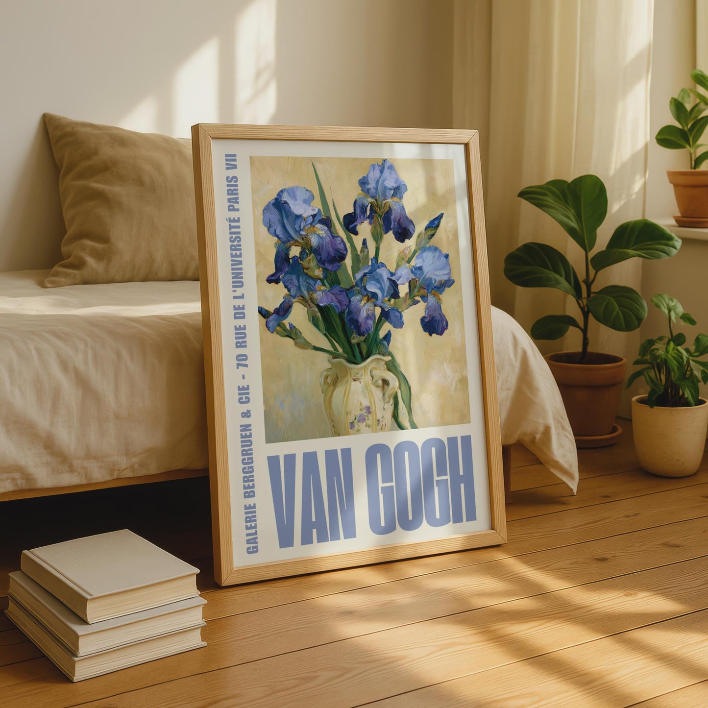 Van Gogh Iris Poster, Blue Flower Vase Wall Art, French Gallery Exhibition Print
