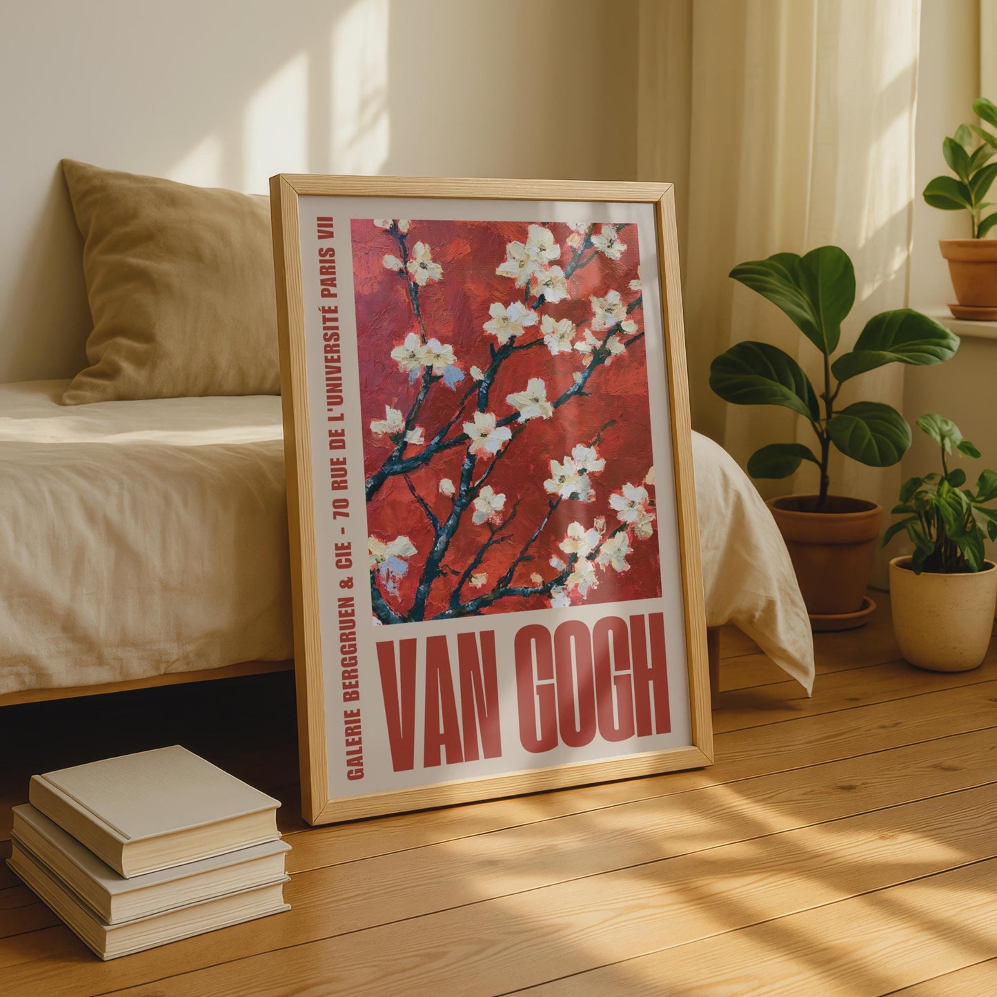 Van Gogh Almond Blossom Poster, Red Gallery Wall Art, Floral Exhibition Print