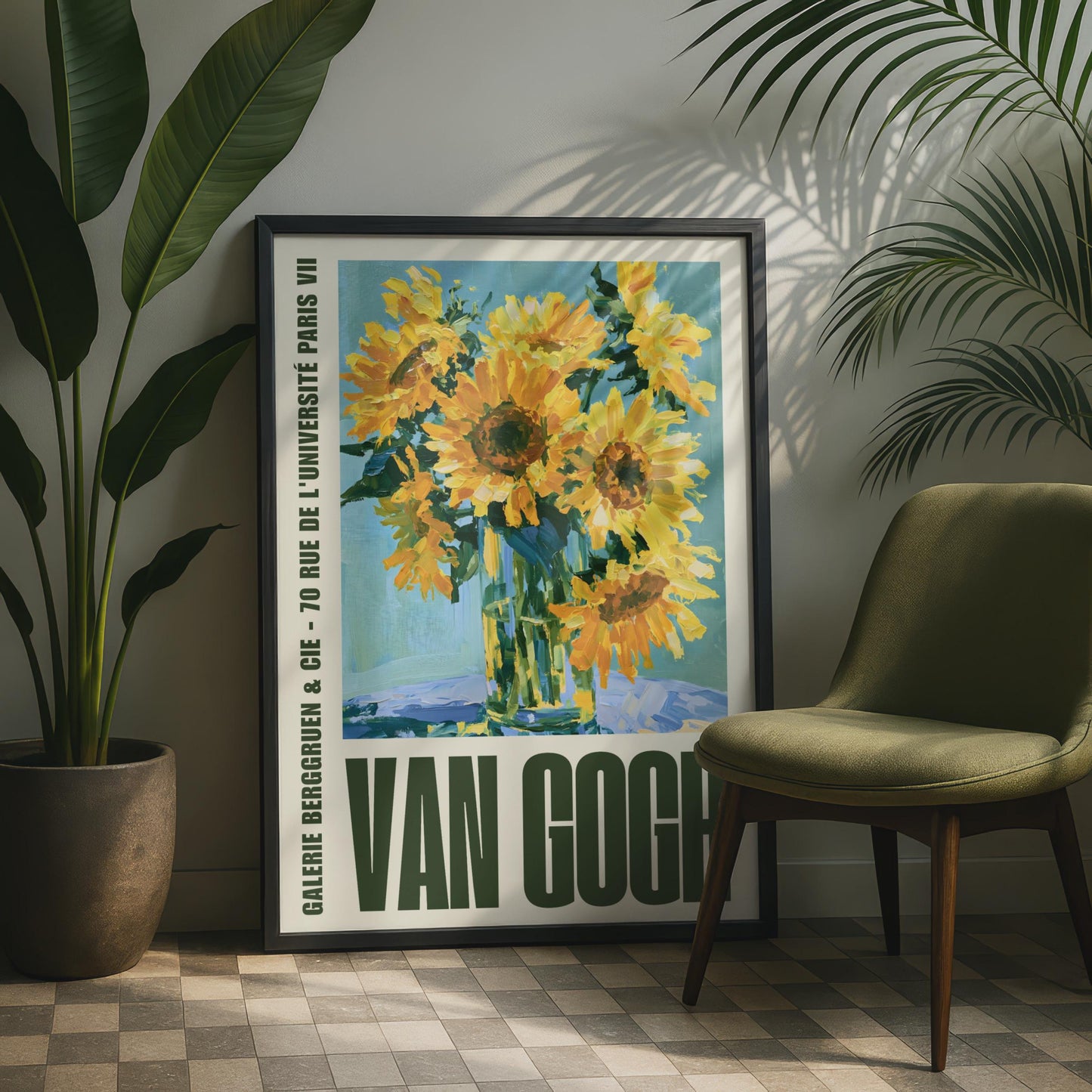 Van Gogh Sunflowers Poster, Galerie Berggruen Paris Exhibition Art Print, Yellow Floral Wall Art