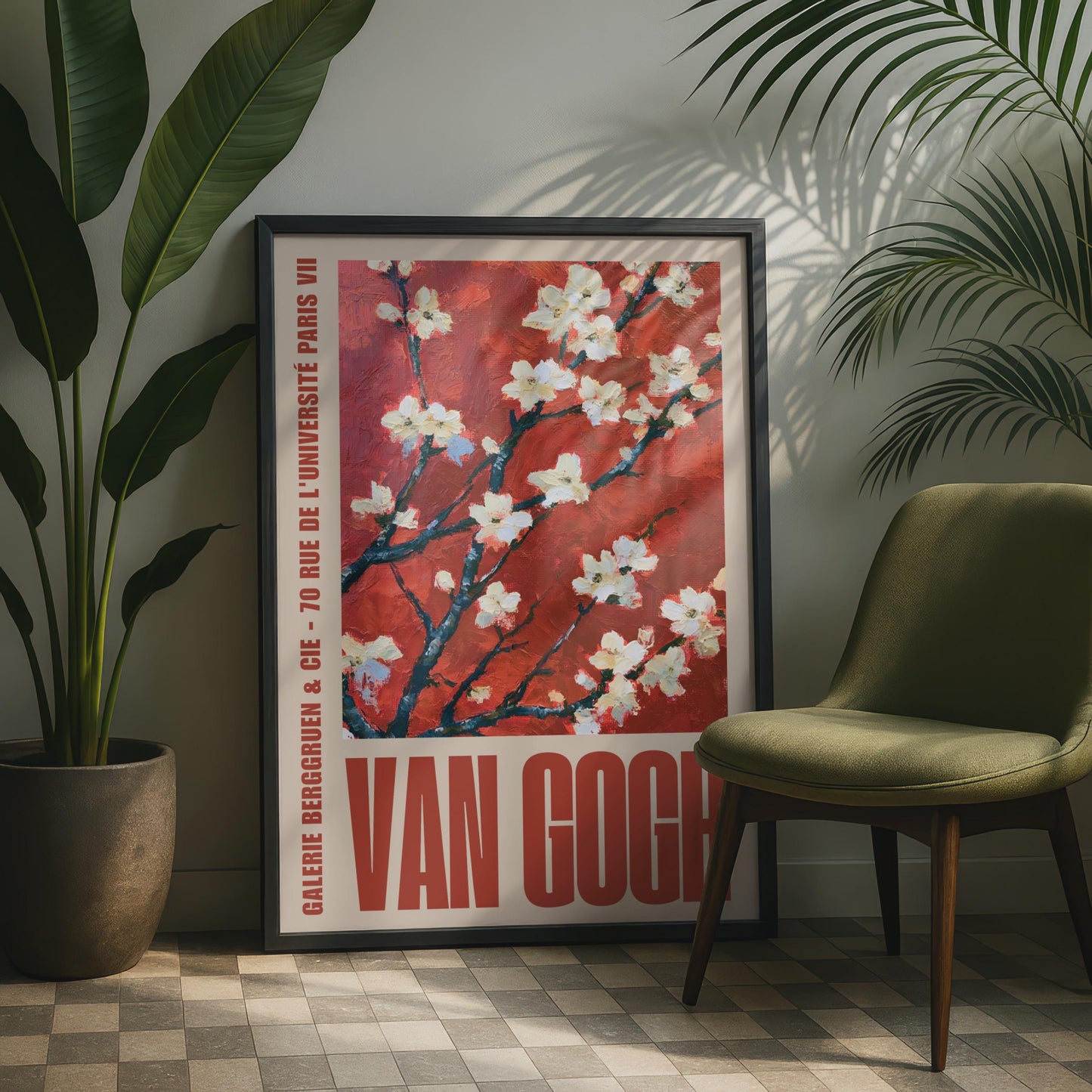 Van Gogh Almond Blossom Poster, Red Gallery Wall Art, Floral Exhibition Print