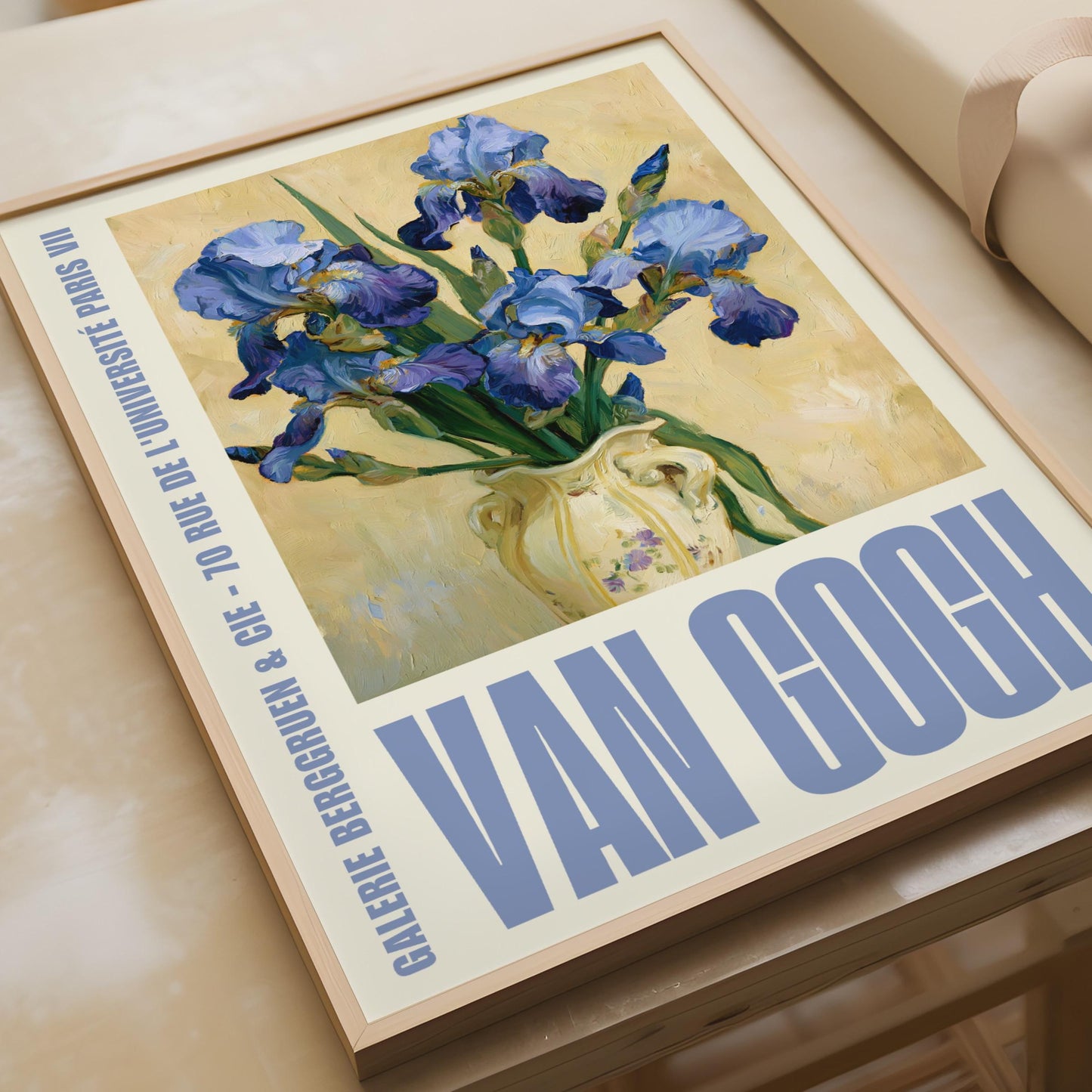 Van Gogh Iris Poster, Blue Flower Vase Wall Art, French Gallery Exhibition Print