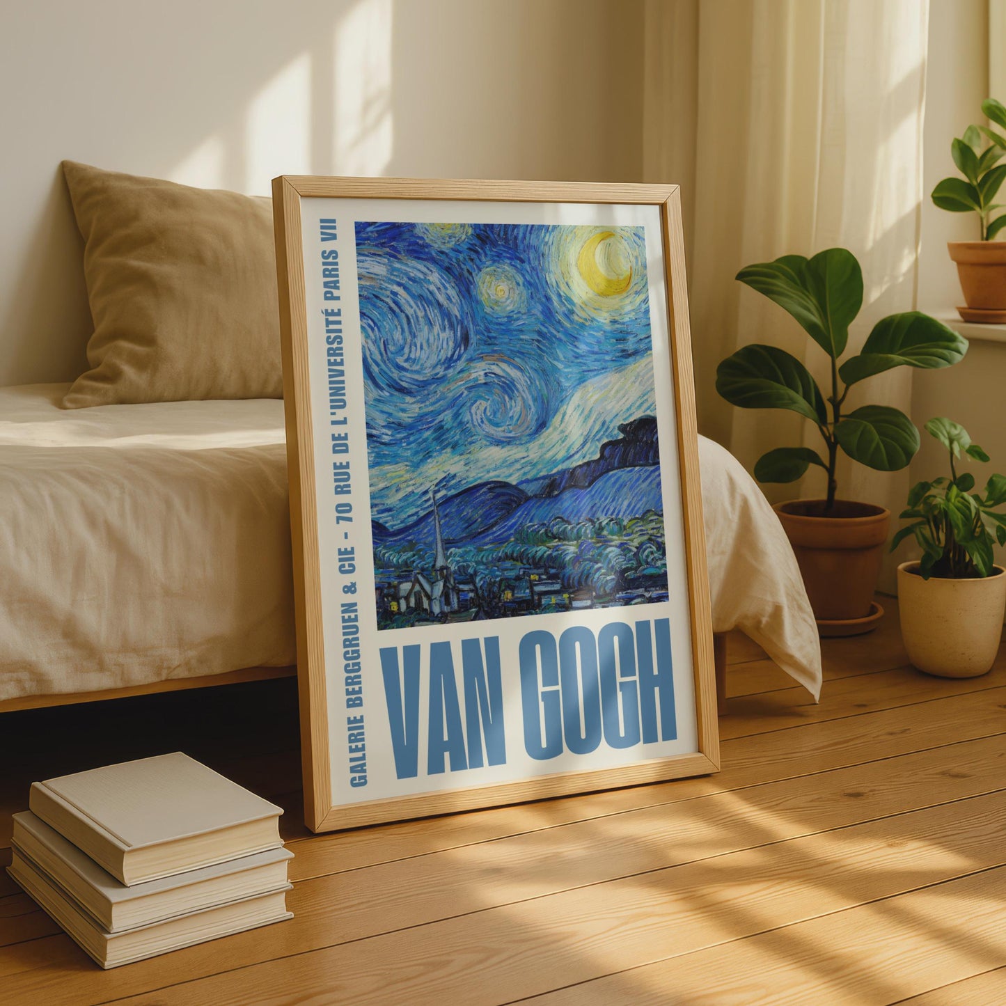 Van Gogh Starry Night Gallery Poster, Paris Exhibition Print, Blue Wall Art