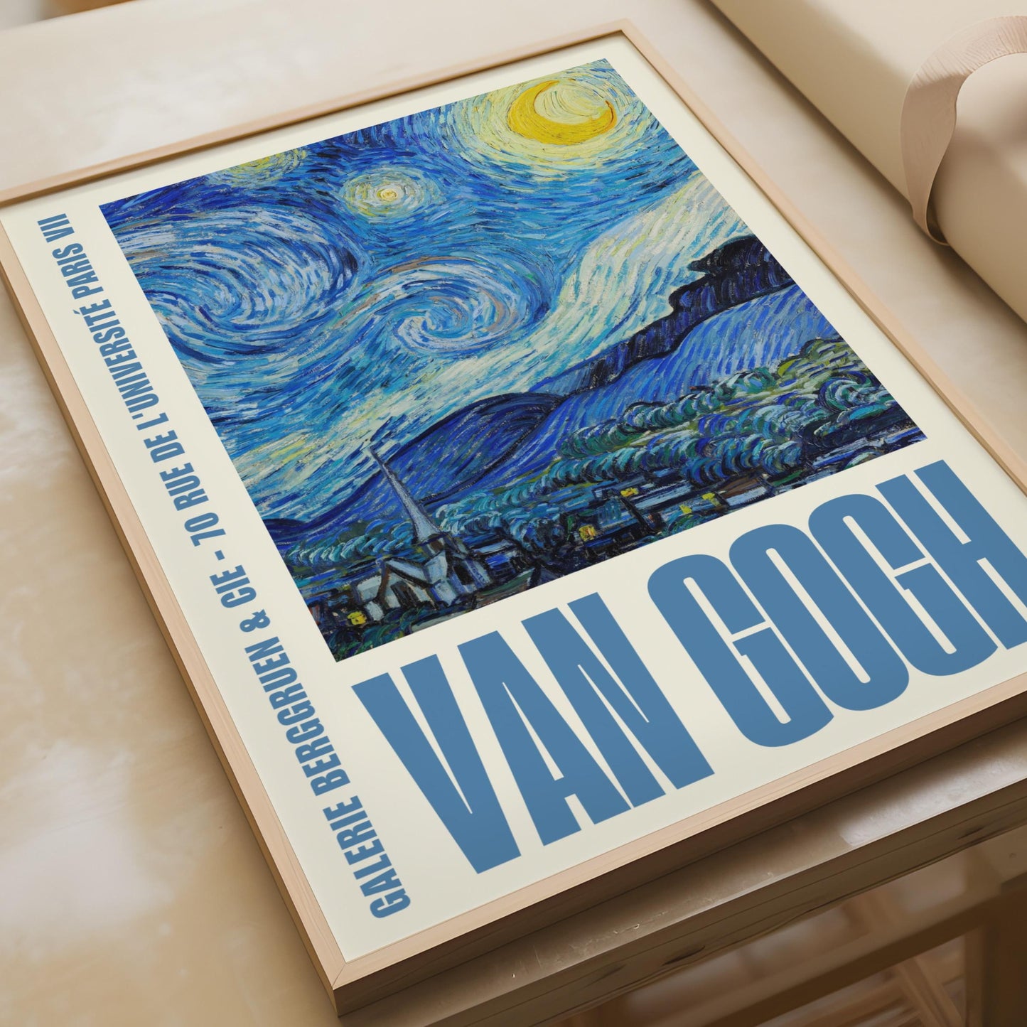 Van Gogh Starry Night Gallery Poster, Paris Exhibition Print, Blue Wall Art