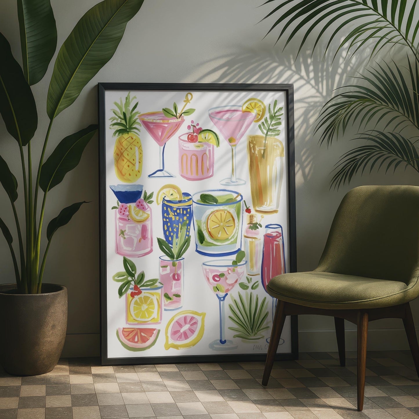 Cocktail Wall Art Print, Colourful Drinks Poster, Bar Cart Decor, Kitchen Art
