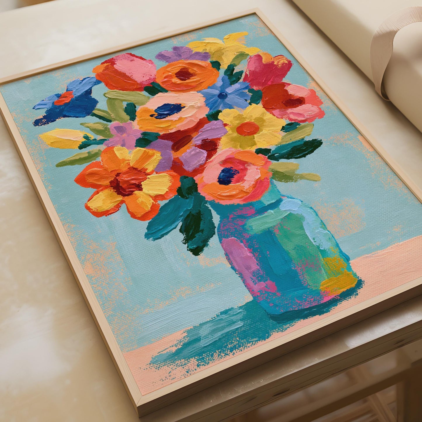 Colourful Floral Bouquet Poster, Bold Flower Vase Wall Art, Bright Maximalist Print