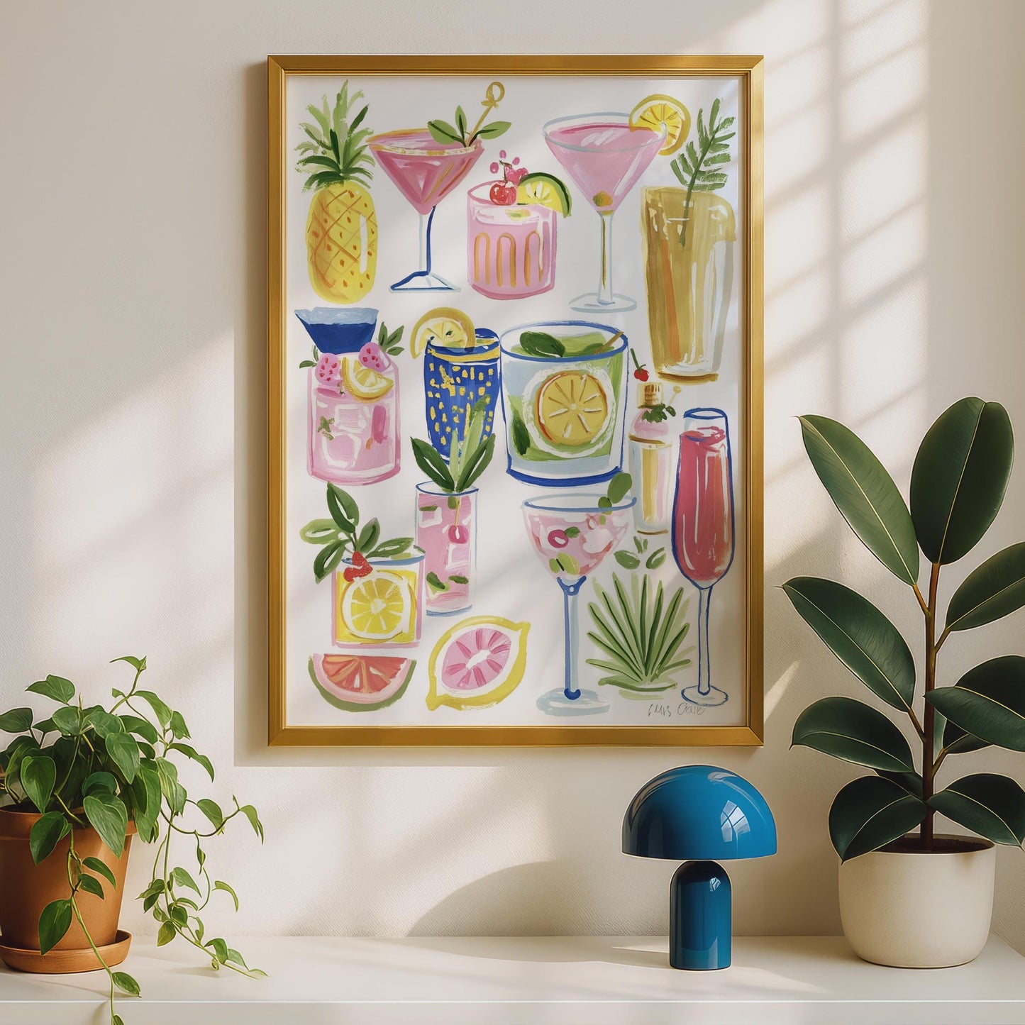 Cocktail Wall Art Print, Colourful Drinks Poster, Bar Cart Decor, Kitchen Art