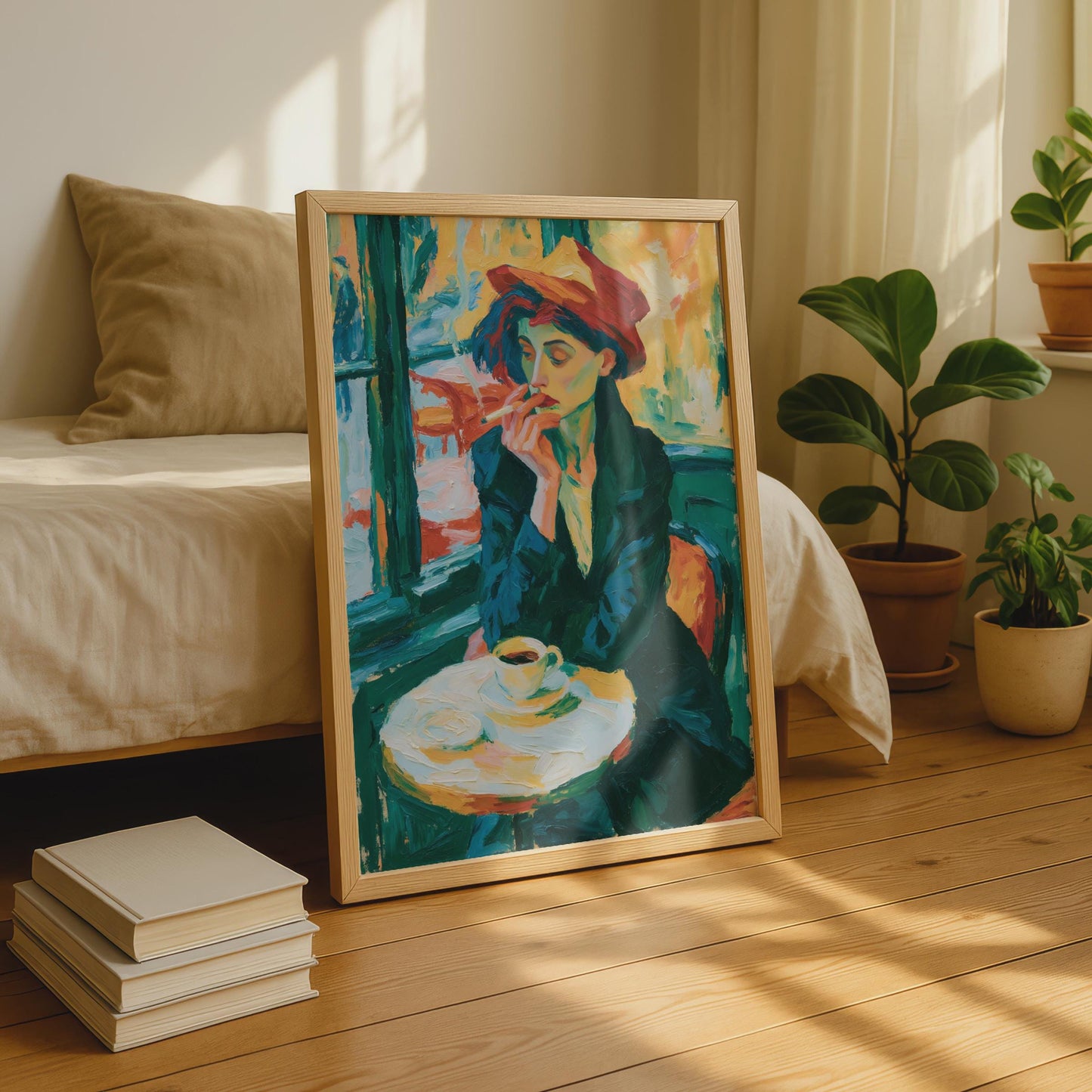 Parisian Cafe Woman Poster, Impressionist Wall Art Print, Coffee Cigarette Lady