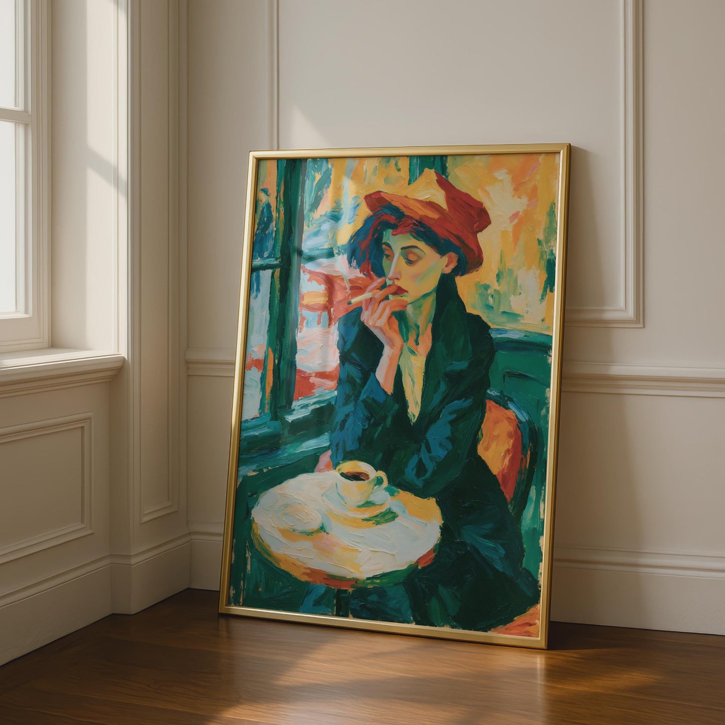 Parisian Cafe Woman Poster, Impressionist Wall Art Print, Coffee Cigarette Lady