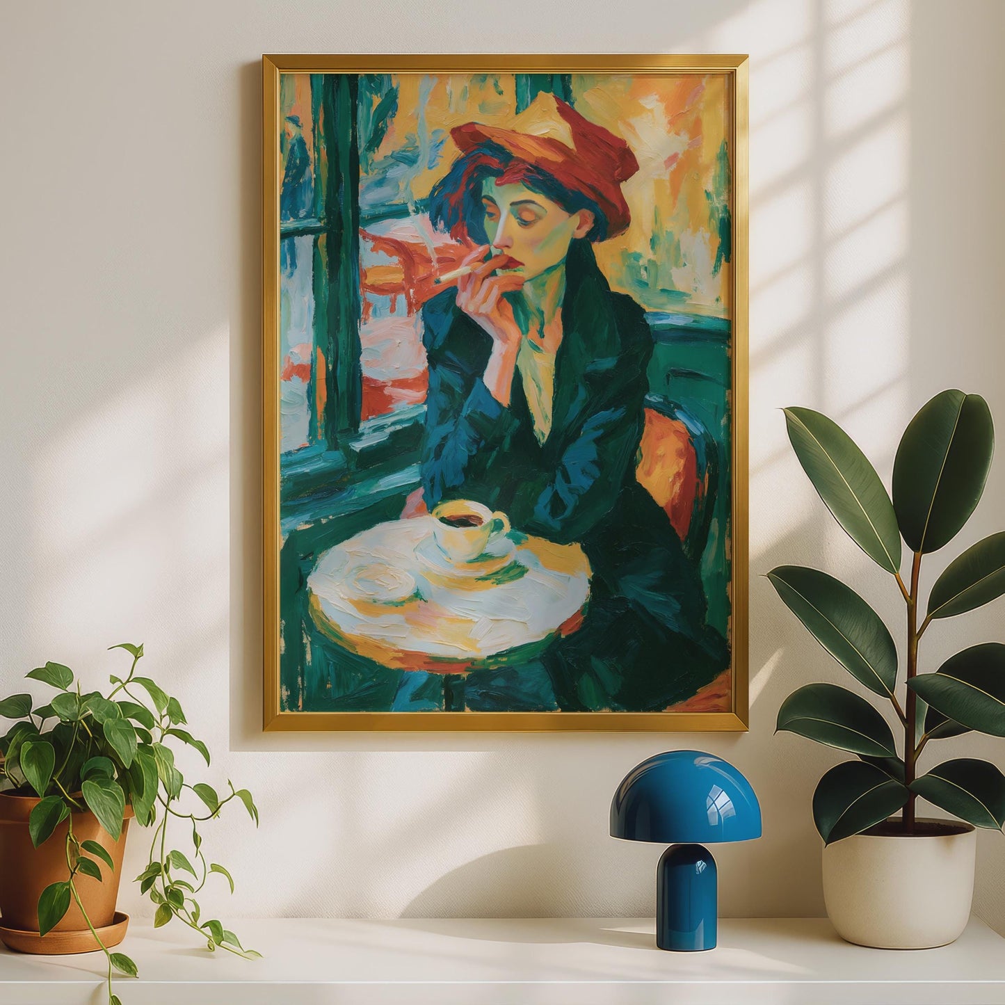 Parisian Cafe Woman Poster, Impressionist Wall Art Print, Coffee Cigarette Lady