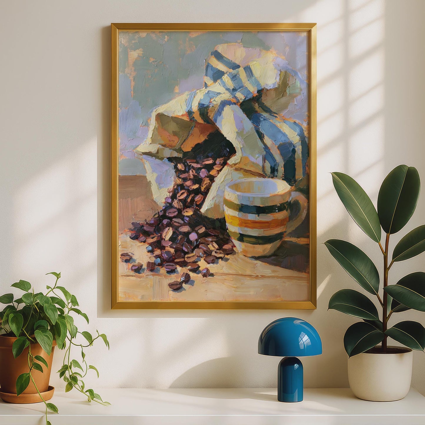 Coffee Bean Still Life Poster, Oil Painting Art Print, Kitchen Wall Decor, Cafe