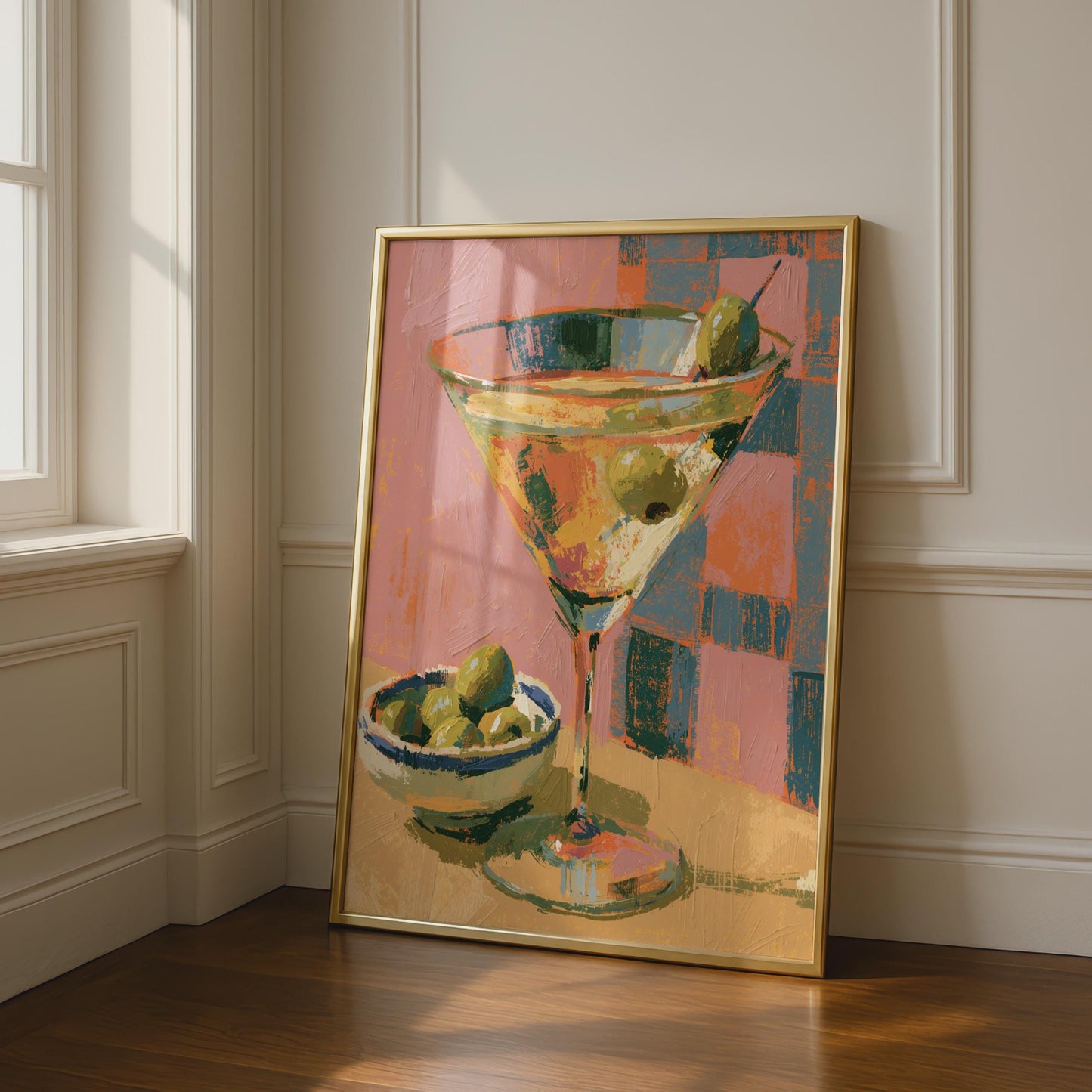 Dirty Martini Cocktail Poster, Olive Bar Cart Wall Art, Retro Drink Print, Kitchen Decor