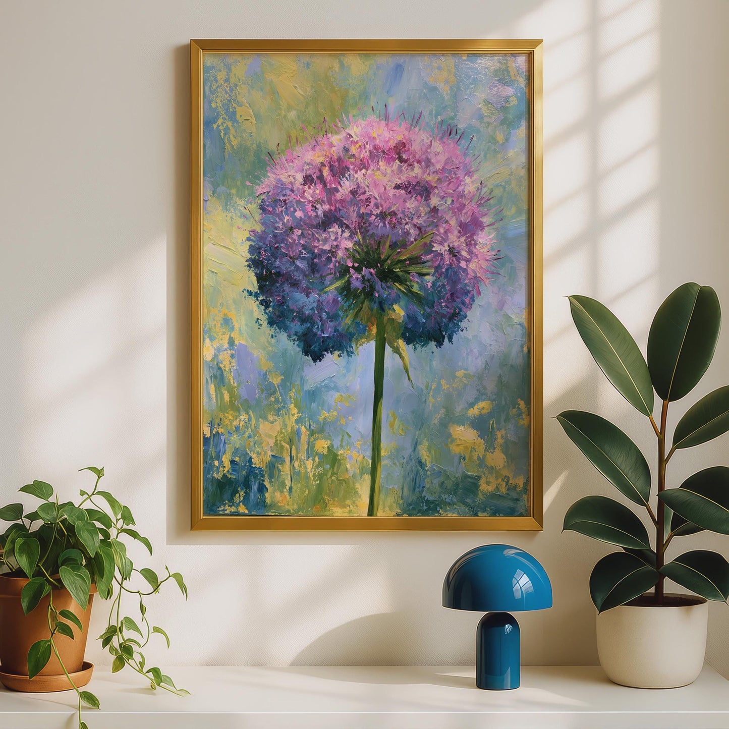Allium Flower Poster, Purple Pink Botanical Wall Art, Impressionist Floral Print for Living Room