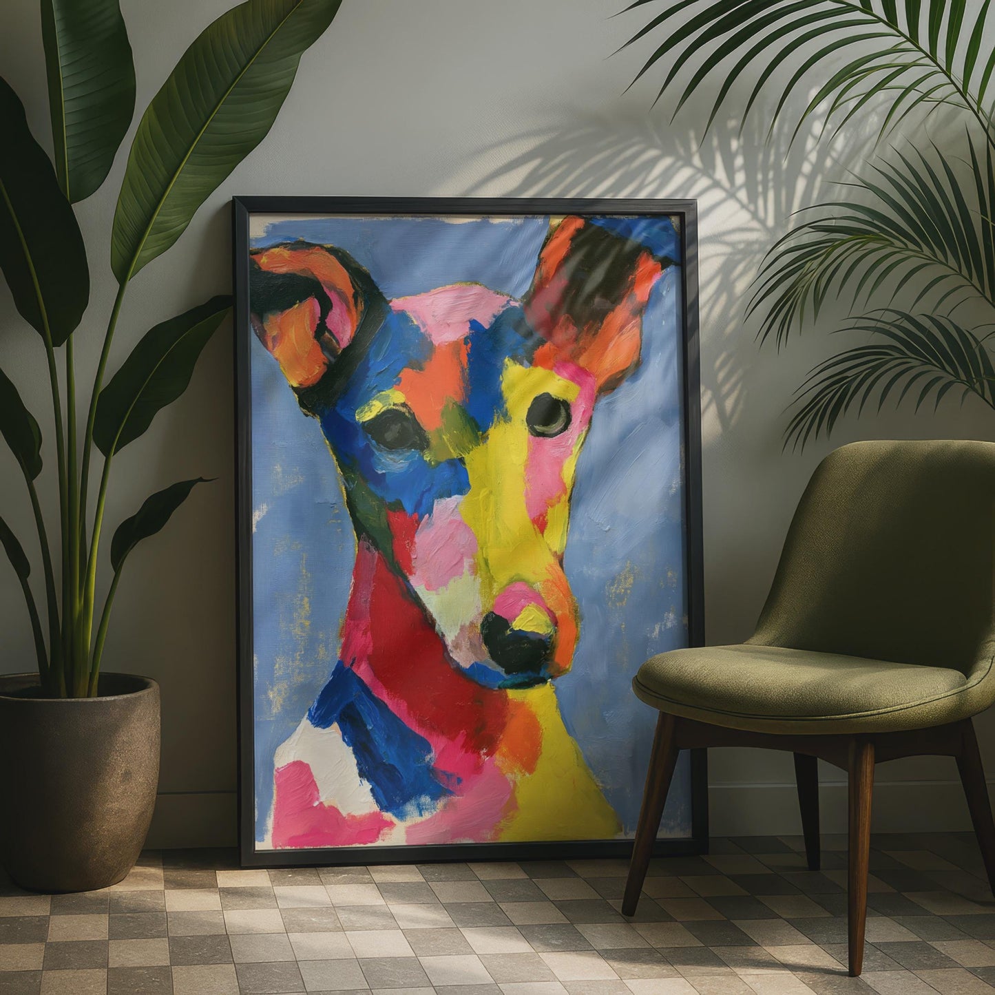 Colourful Abstract Dog Portrait, Bold Bright Dog Art Print, Modern Canine Wall Decor
