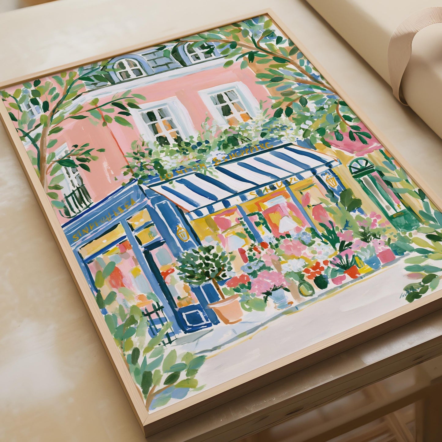 Charming Floral Shop Art Print, Parisian Scene, Colourful Wall Decor for Kitchen or Living Room