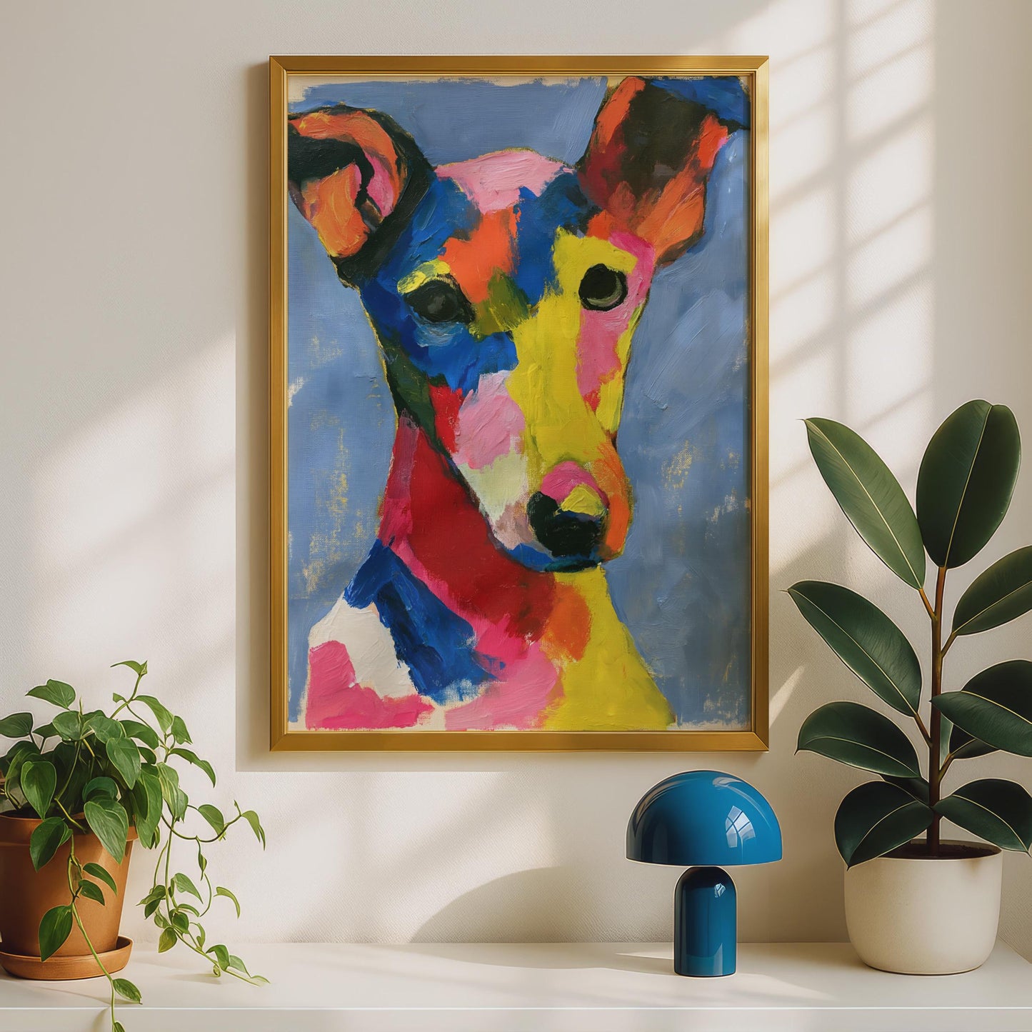Colourful Abstract Dog Portrait, Bold Bright Dog Art Print, Modern Canine Wall Decor