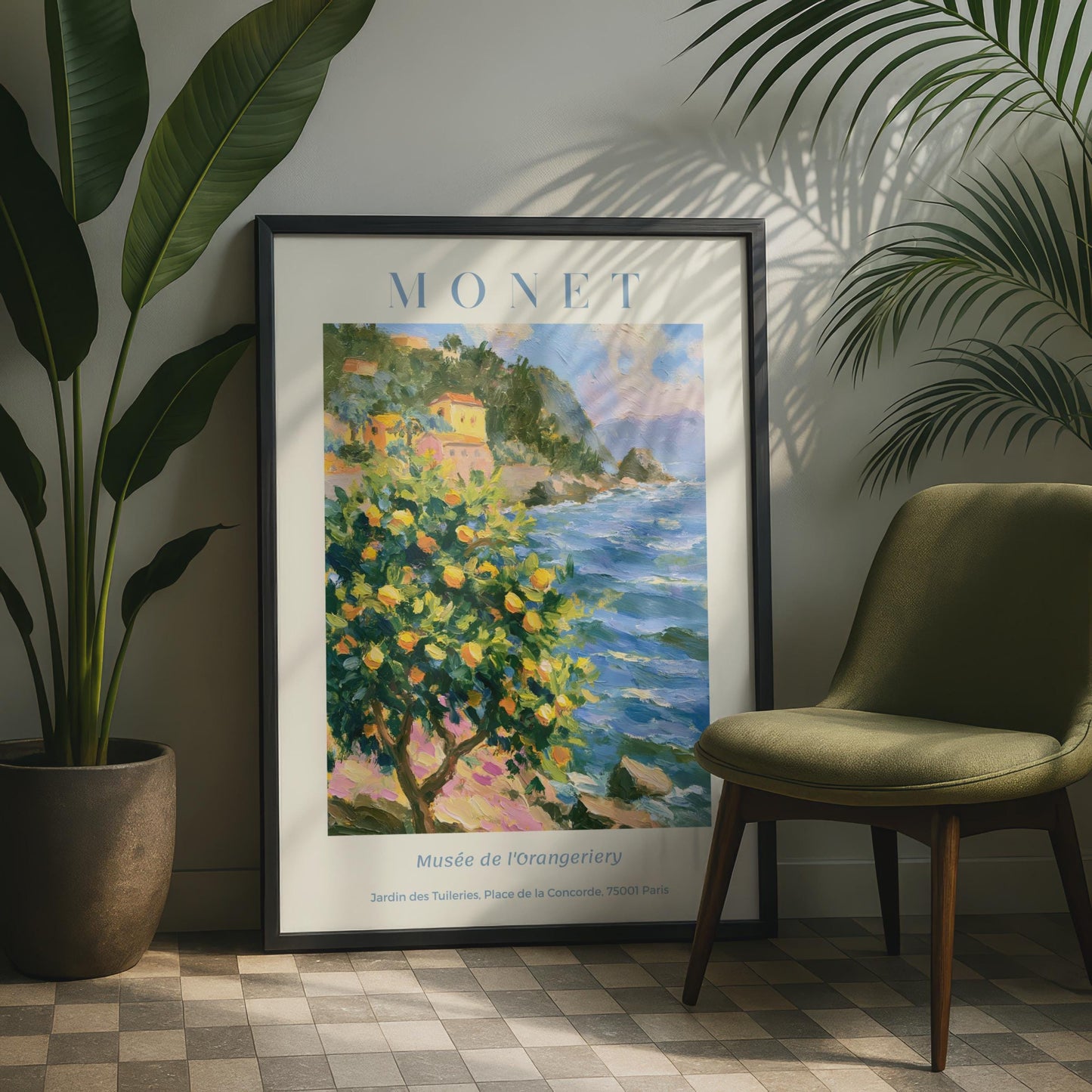 Monet Impressionist Poster, Lemon Tree Coastal Print, Mediterranean Wall Art