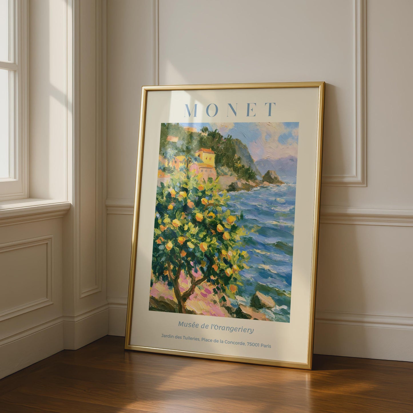 Monet Impressionist Poster, Lemon Tree Coastal Print, Mediterranean Wall Art