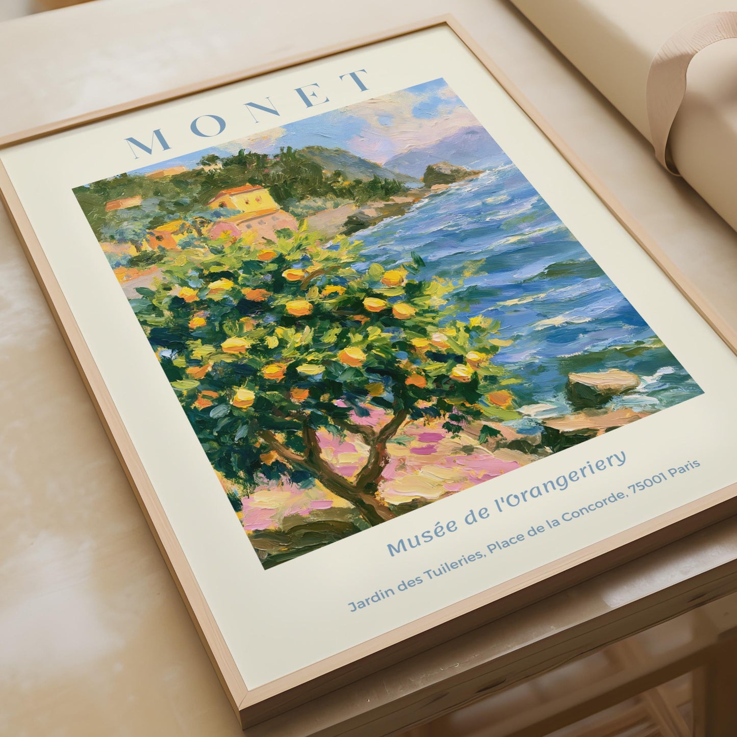 Monet Impressionist Poster, Lemon Tree Coastal Print, Mediterranean Wall Art