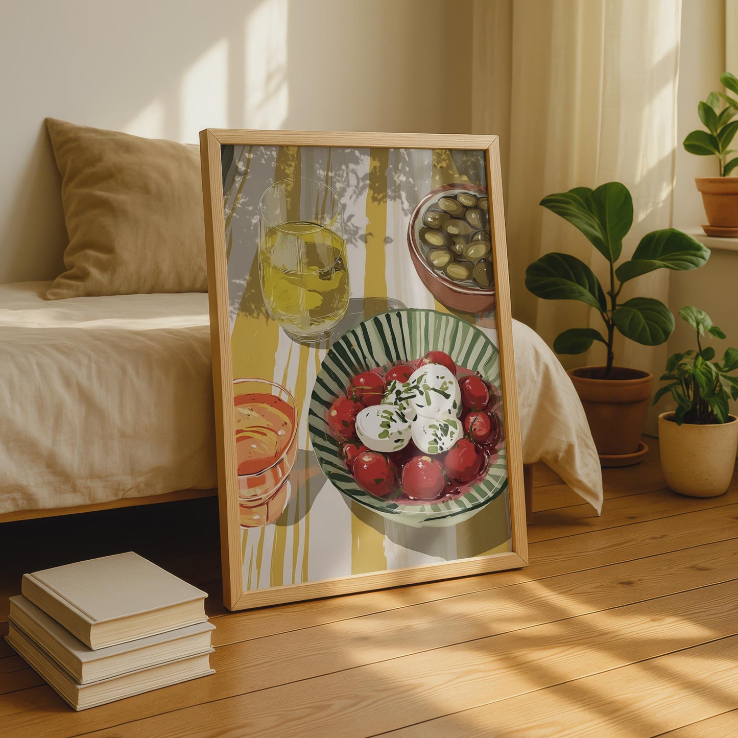 Mediterranean Food Print, Burrata Tomato Olive Wall Art, Kitchen Poster, Italian Dining