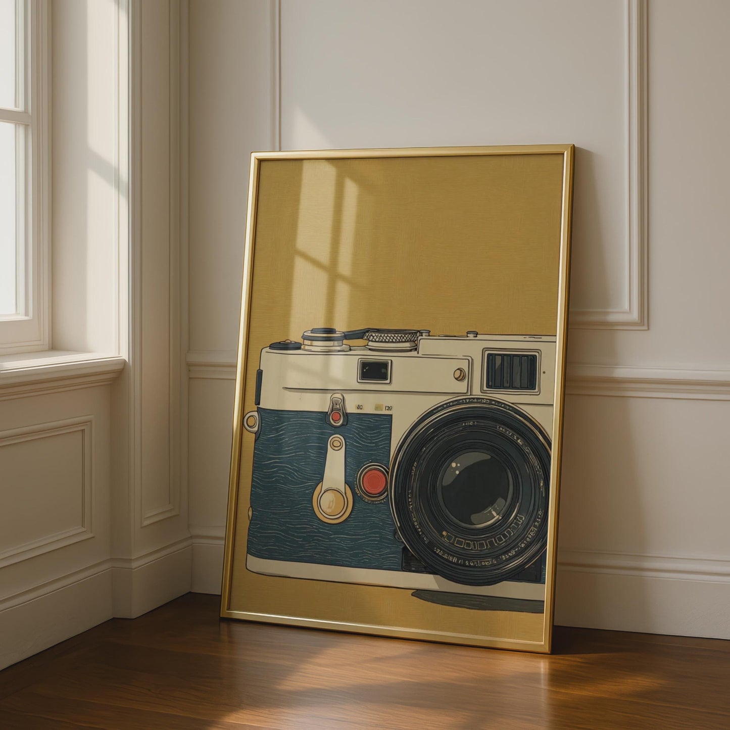 Vintage Camera Art Print, Retro Film Camera Poster, Photography Wall Art, Blue Gold