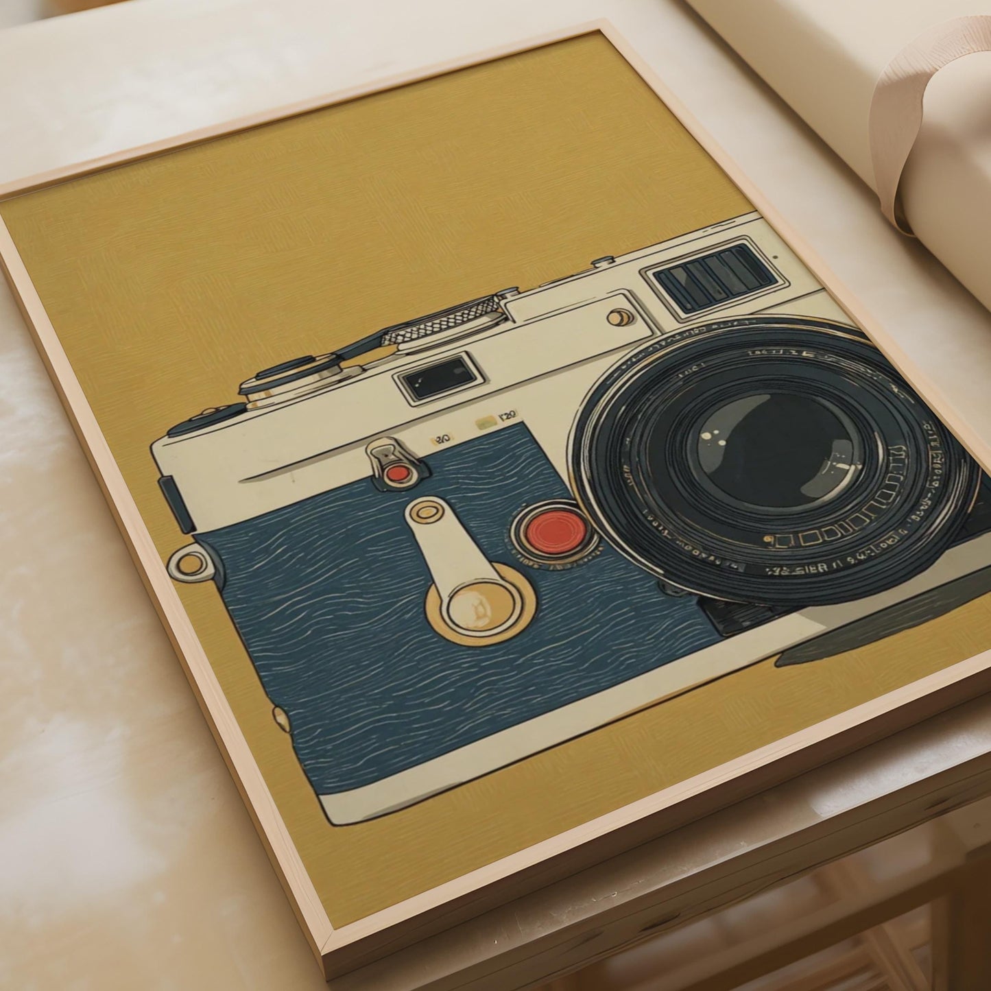 Vintage Camera Art Print, Retro Film Camera Poster, Photography Wall Art, Blue Gold