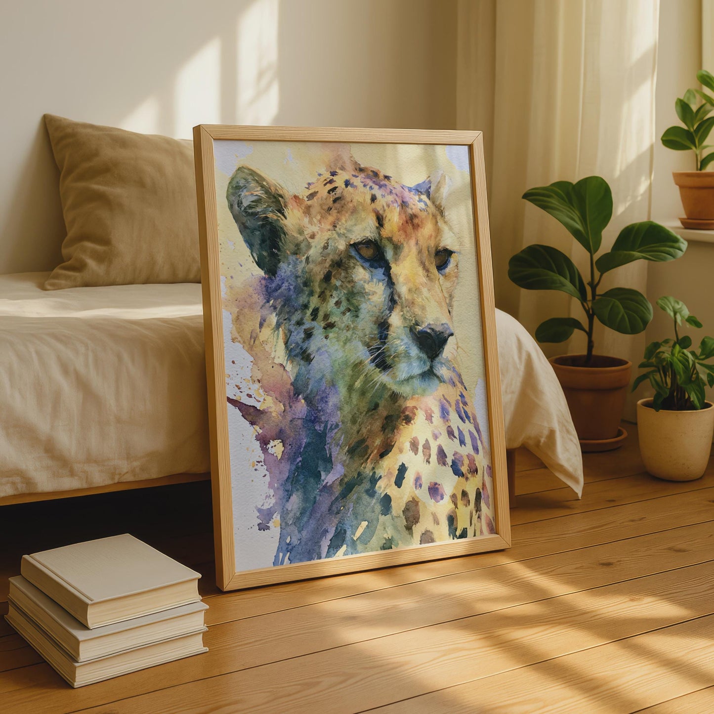 Cheetah Watercolour Art Print, Colourful Wild Cat Poster, African Animal Wall Art