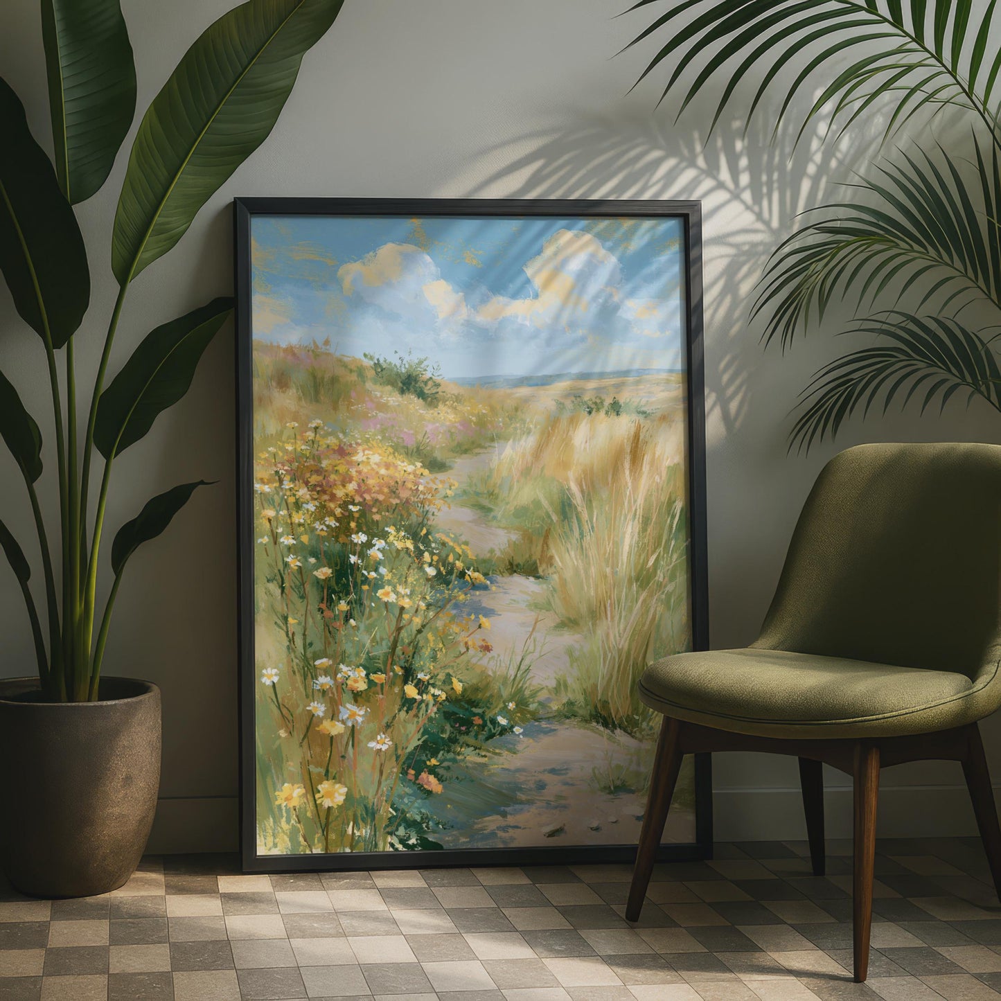 Wildflower Country Path Poster, Summer Meadow Wall Art, Daisy Field Print, Countryside