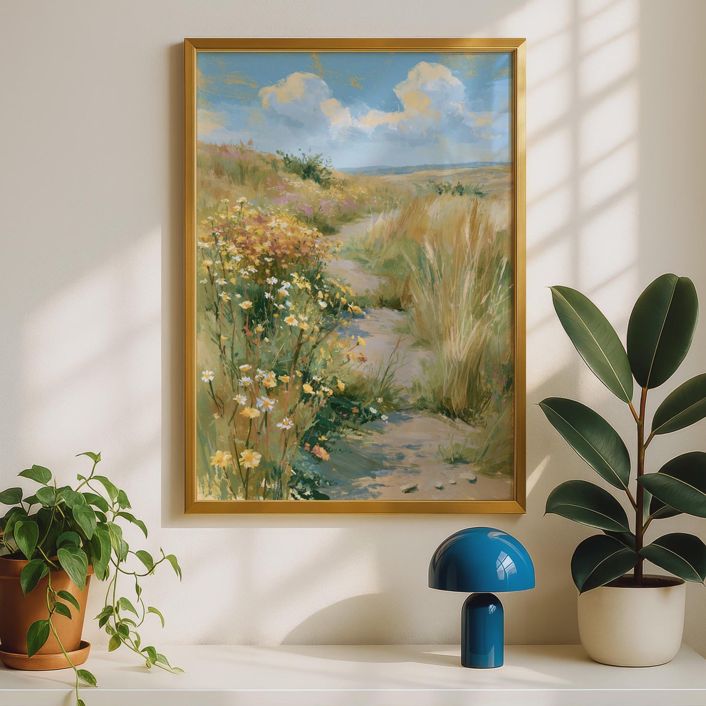 Wildflower Country Path Poster, Summer Meadow Wall Art, Daisy Field Print, Countryside