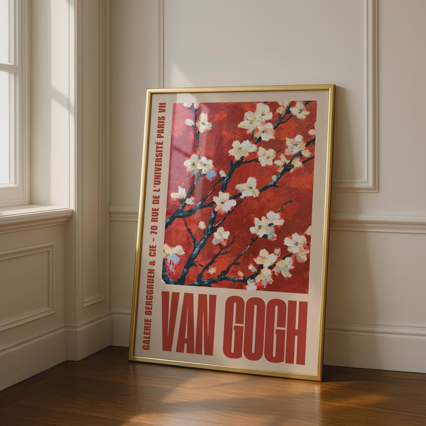 Van Gogh Almond Blossom Poster, Red Gallery Wall Art, Floral Exhibition Print