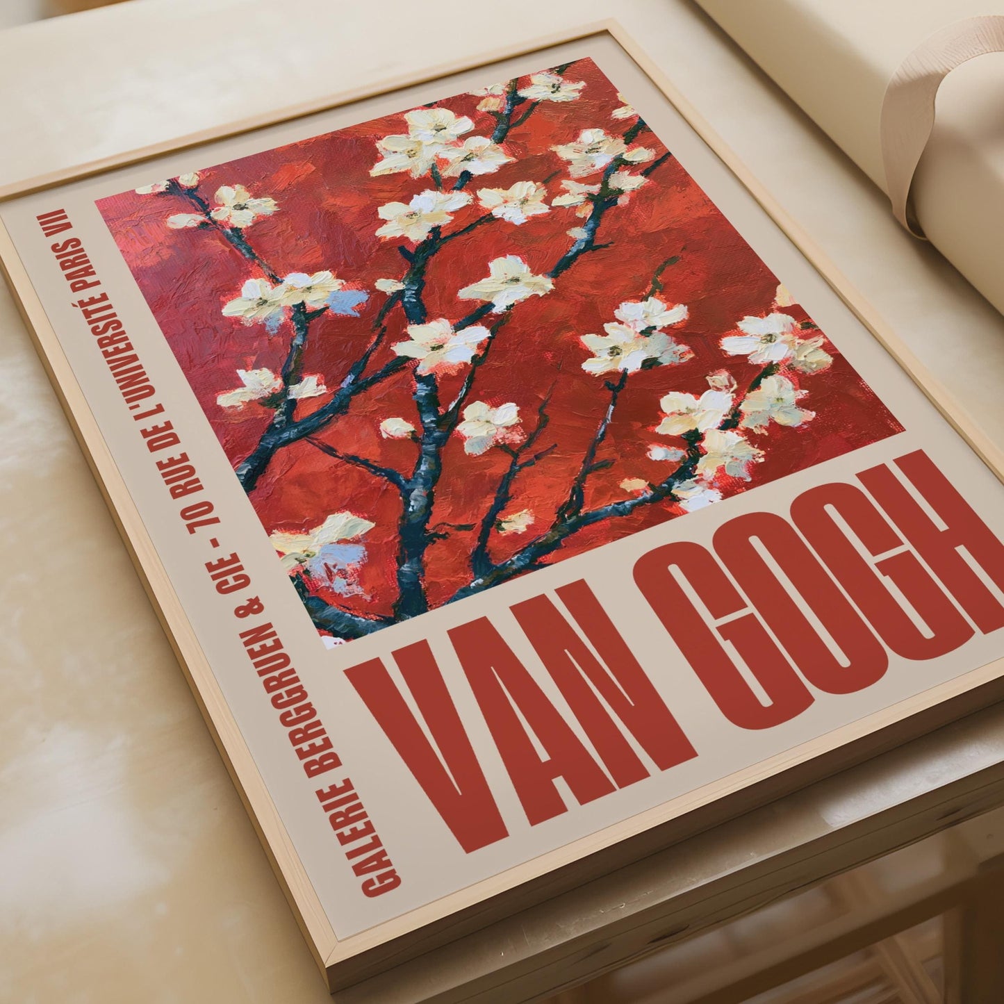 Van Gogh Almond Blossom Poster, Red Gallery Wall Art, Floral Exhibition Print